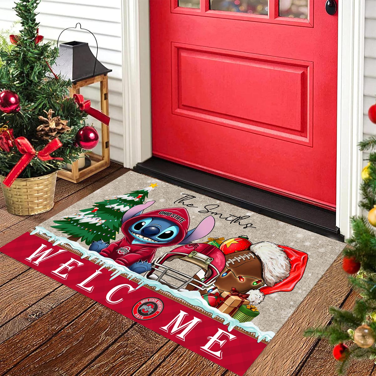 Ohio State Buckeyes Cute Stitch Christmas Doormat - Famjoys Ohio State Buckeyes Cute Stitch Christmas Doormat - Famjoys