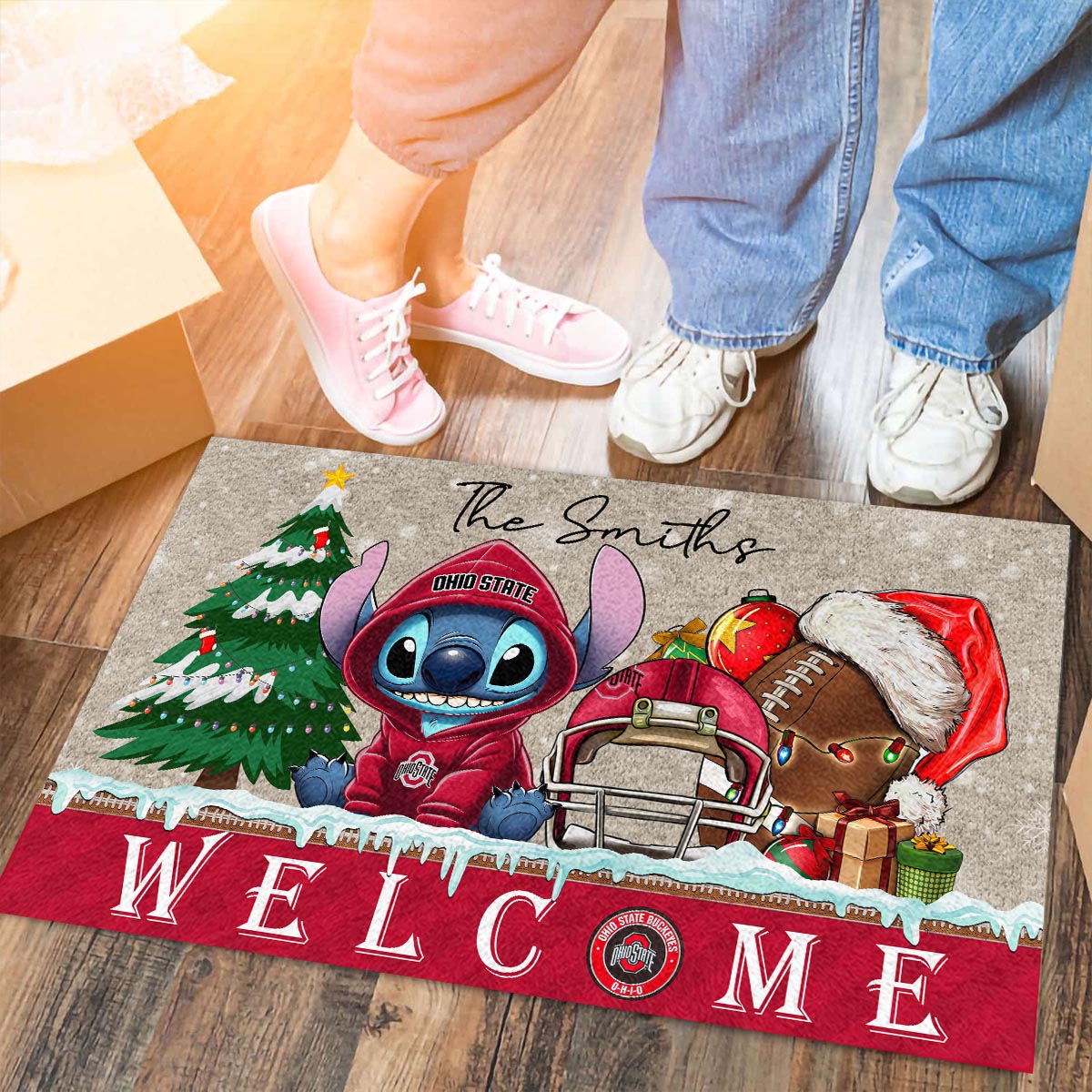Ohio State Buckeyes Cute Stitch Christmas Doormat - Famjoys Ohio State Buckeyes Cute Stitch Christmas Doormat - Famjoys