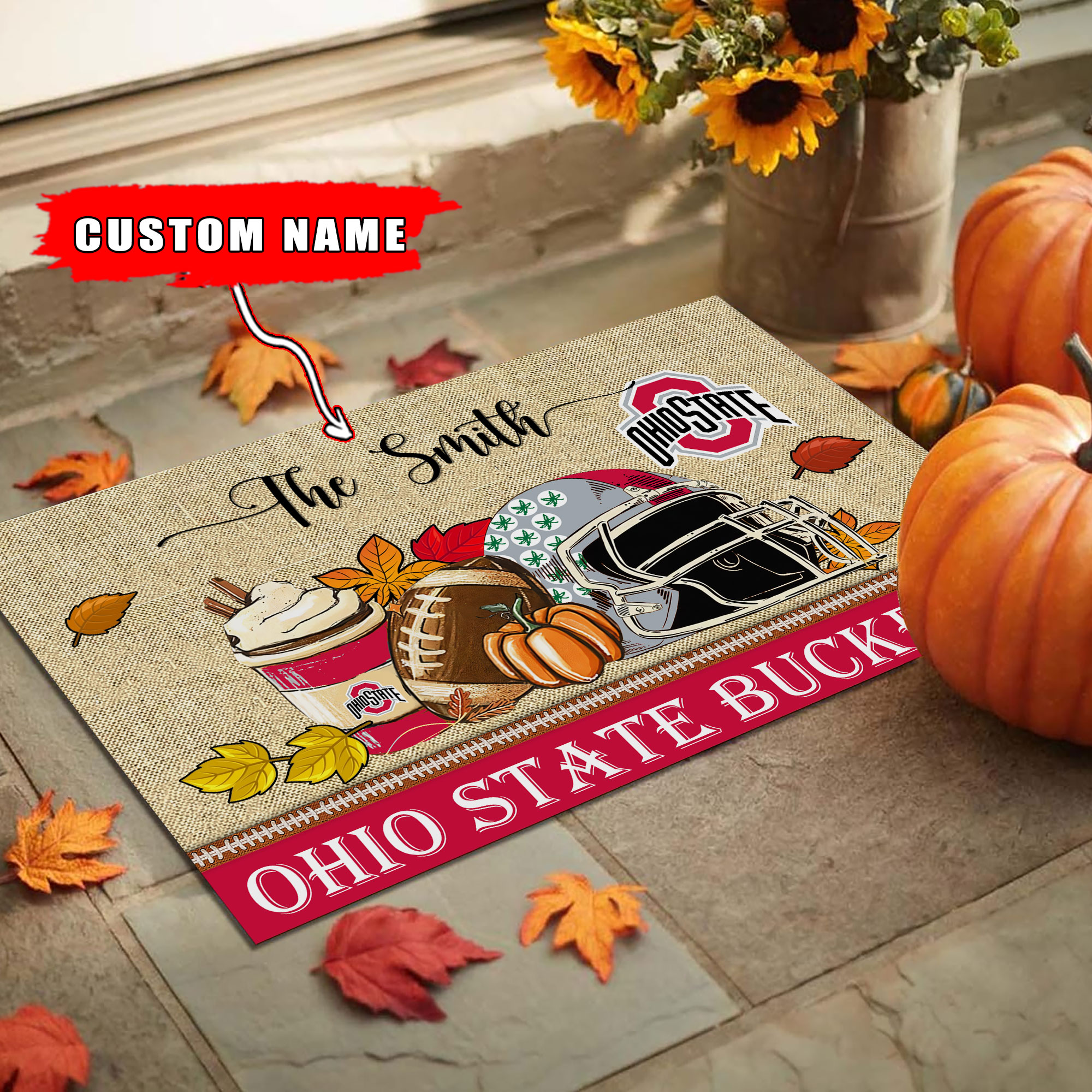 Ohio State Buckeyes Fall Football Custom Doormat - Custom Text