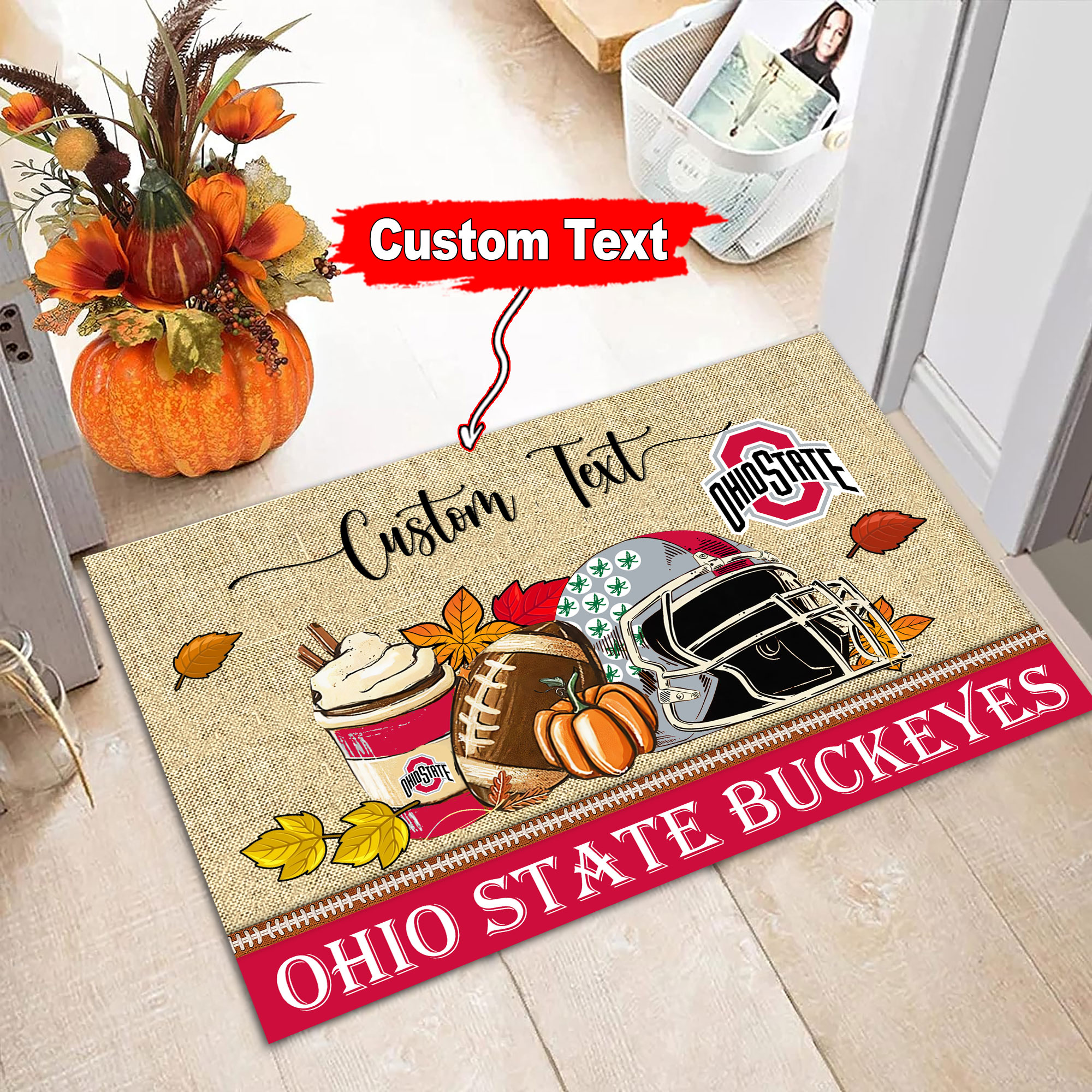 Ohio State Buckeyes Fall Football Custom Doormat - Custom Text