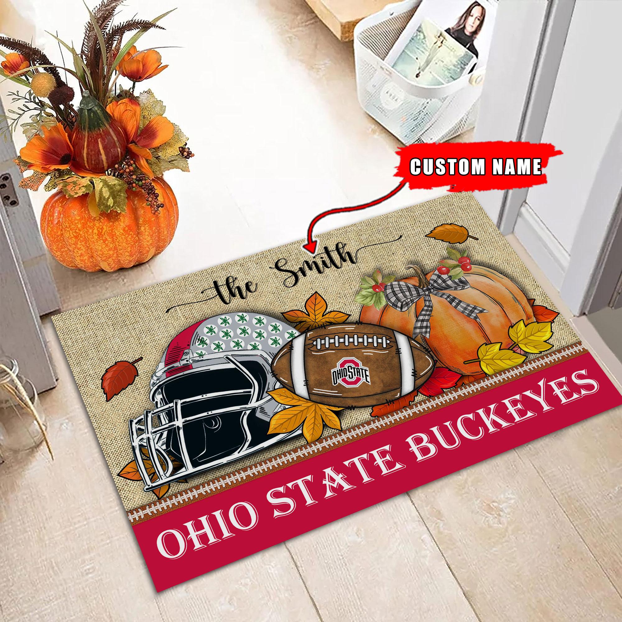 Ohio State Buckeyes Fall Football Doormat - Famjoys Ohio State Buckeyes Fall Football Doormat - Famjoys