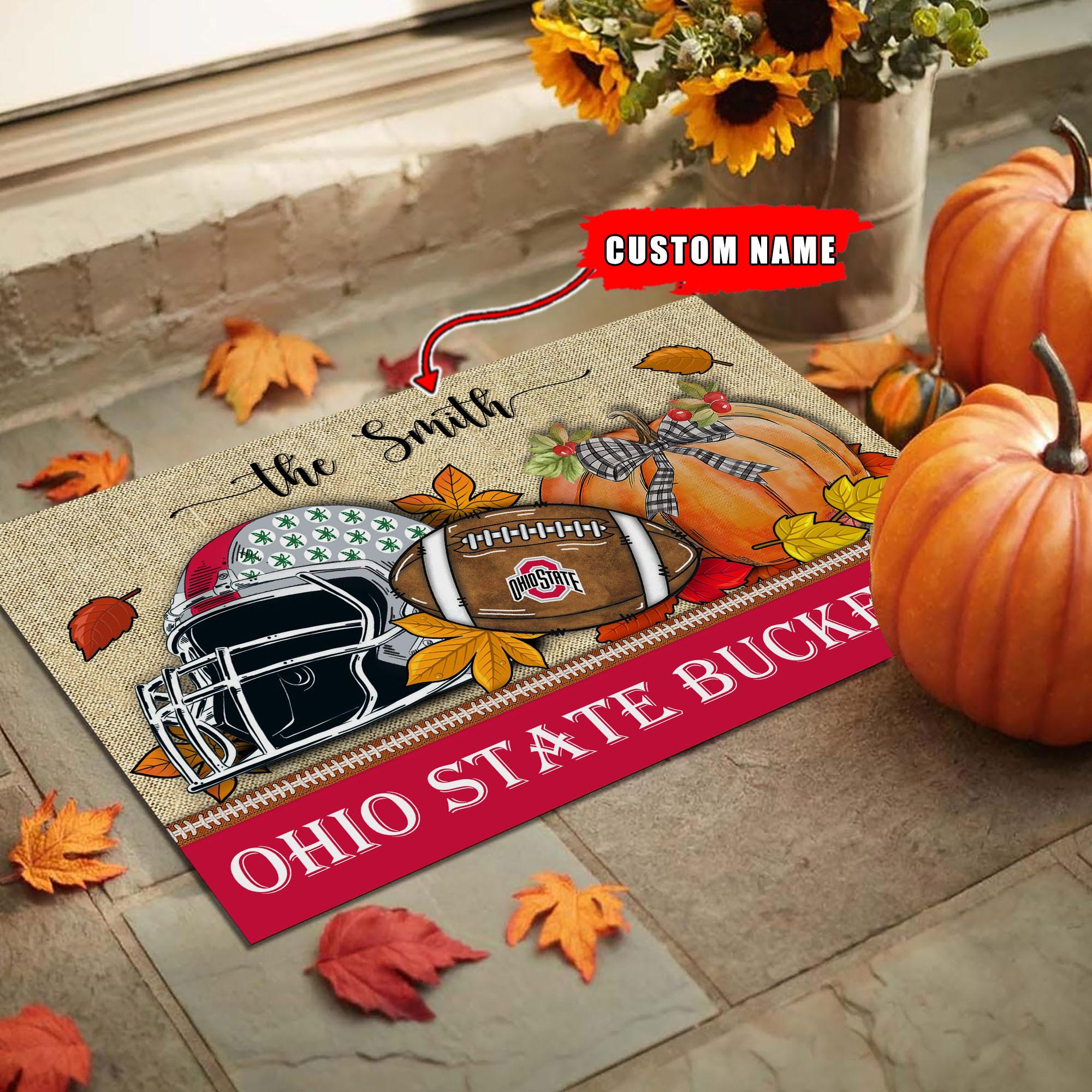 Ohio State Buckeyes Fall Football Doormat - Famjoys Ohio State Buckeyes Fall Football Doormat - Famjoys