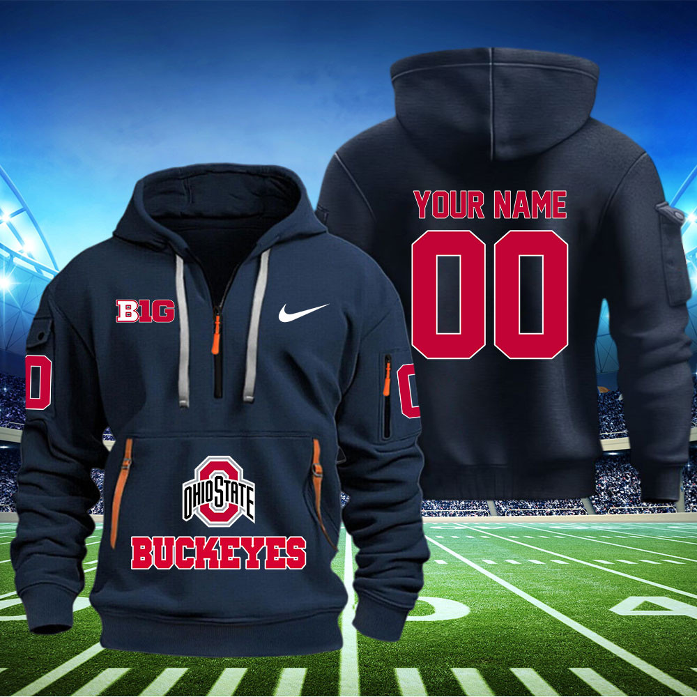 Ohio State Buckeyes Football Quarter Zip Hoodie - Famjoys Ohio State Buckeyes Football Quarter Zip Hoodie - Famjoys