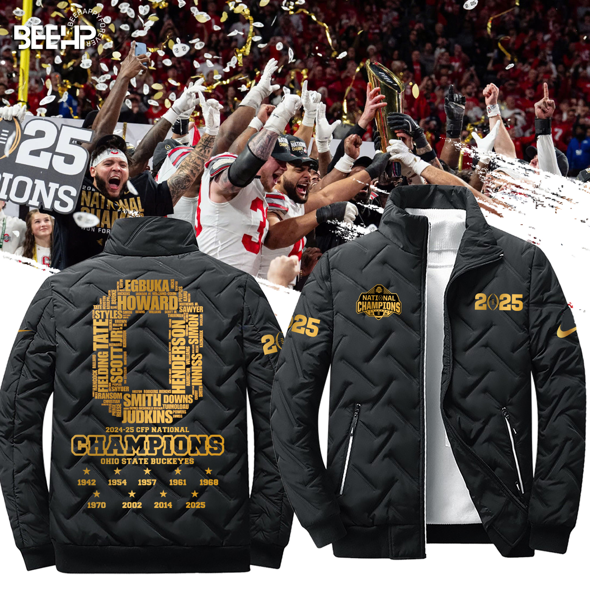 Ohio State Buckeyes National Champions 3D Puffer Jacket - Famjoys Ohio State Buckeyes National Champions 3D Puffer Jacket - Famjoys