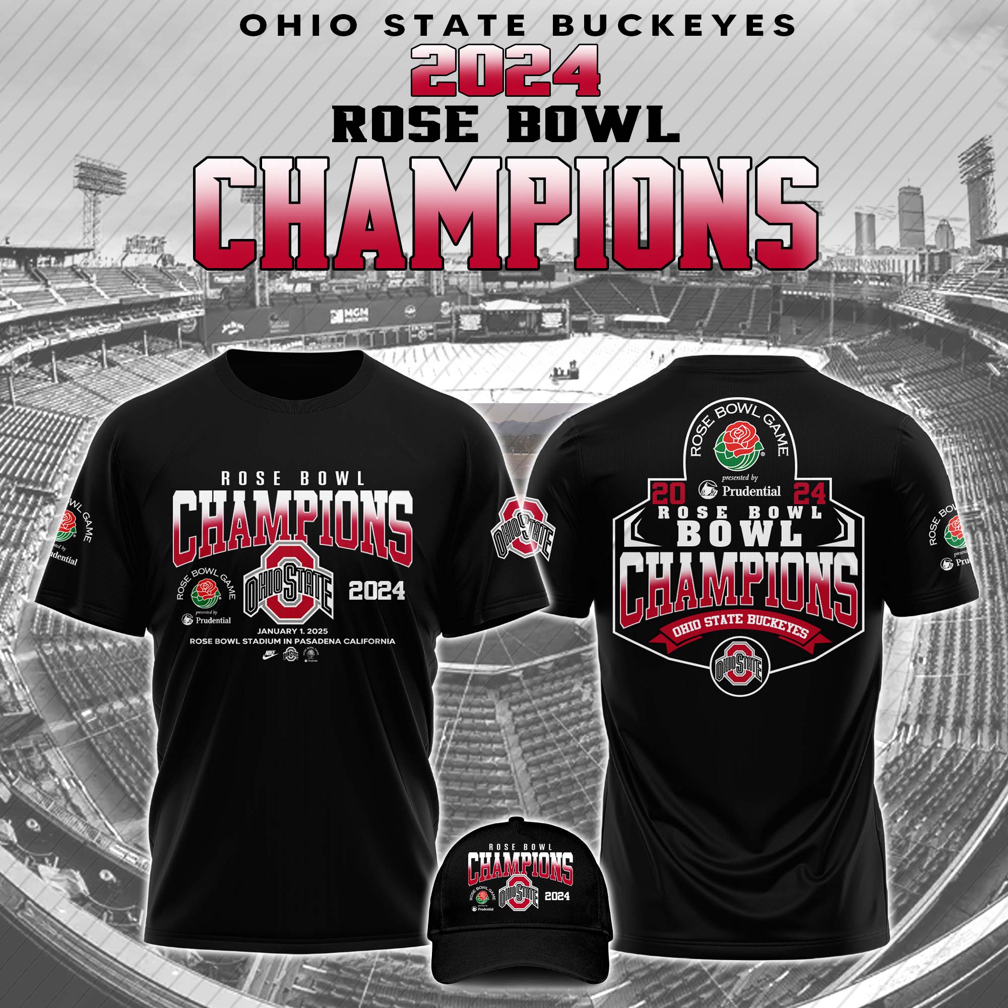 Ohio State Buckeyes Rose Bowl Champions TShirt 2025 - Famjoys Ohio State Buckeyes Rose Bowl Champions TShirt 2025 - Famjoys