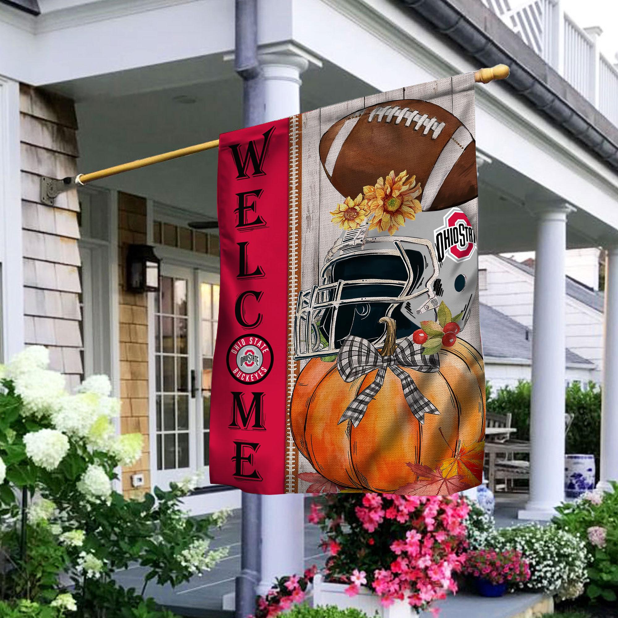 Ohio State Buckeyes Welcome Fall Football Garden Flag – Double Sided Printed - Famjoys Ohio State Buckeyes Welcome Fall Football Garden Flag – Double Sided Printed - Famjoys