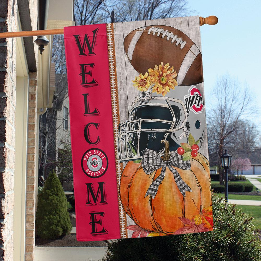 Ohio State Buckeyes Welcome Fall Football Garden Flag – Double Sided Printed - Famjoys Ohio State Buckeyes Welcome Fall Football Garden Flag – Double Sided Printed - Famjoys