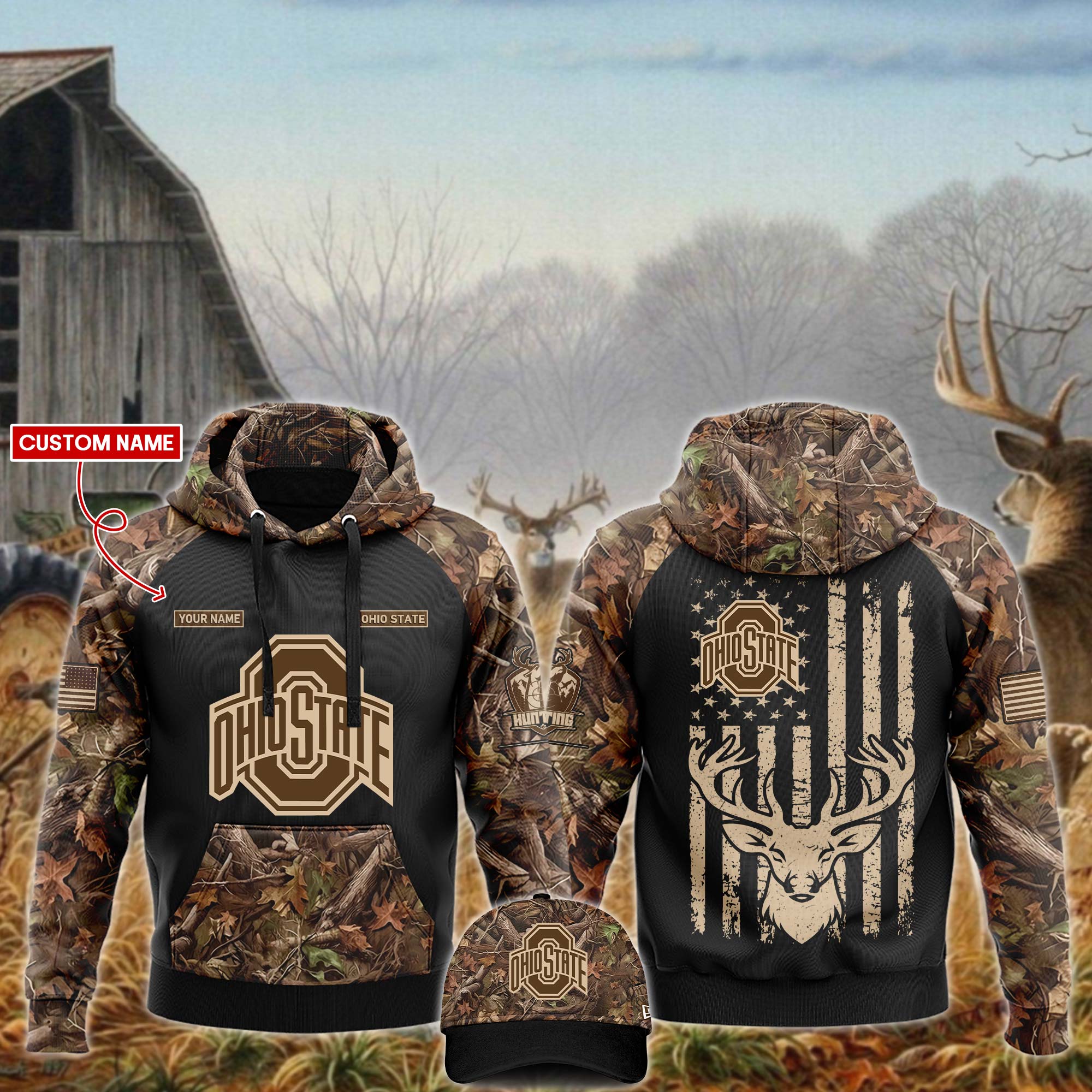 Ohio State Buckeyes x Hunting Hoodie - Famjoys Ohio State Buckeyes x Hunting Hoodie - Famjoys