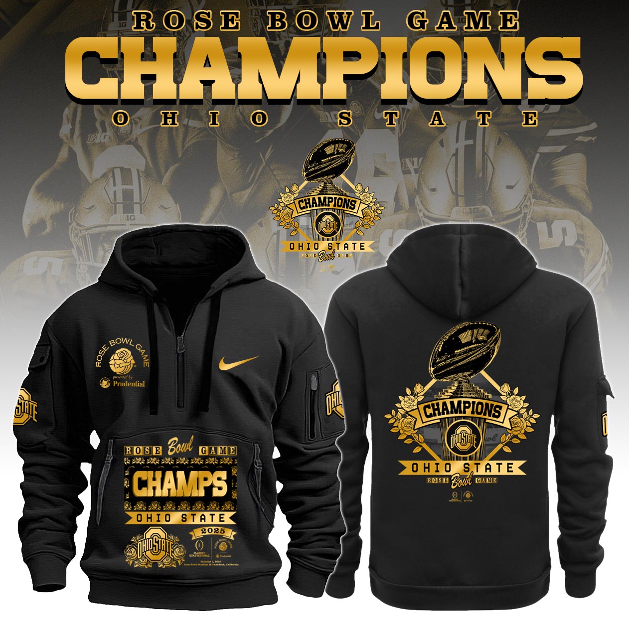 Ohio State Buckeyes x Rose Bowl Champions New Hoodie - Famjoys Ohio State Buckeyes x Rose Bowl Champions New Hoodie - Famjoys