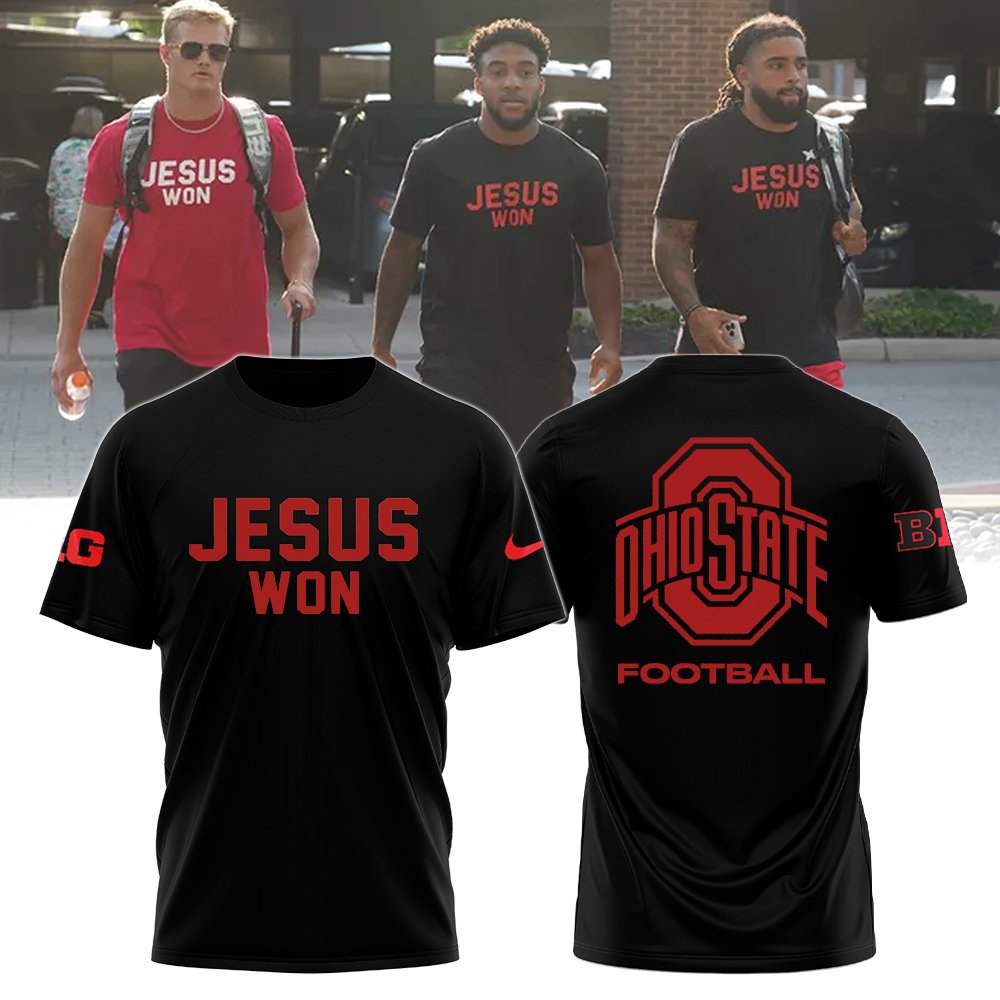 Ohio State Football Tshirt Black JESUS WON - Famjoys Ohio State Football Tshirt Black JESUS WON - Famjoys