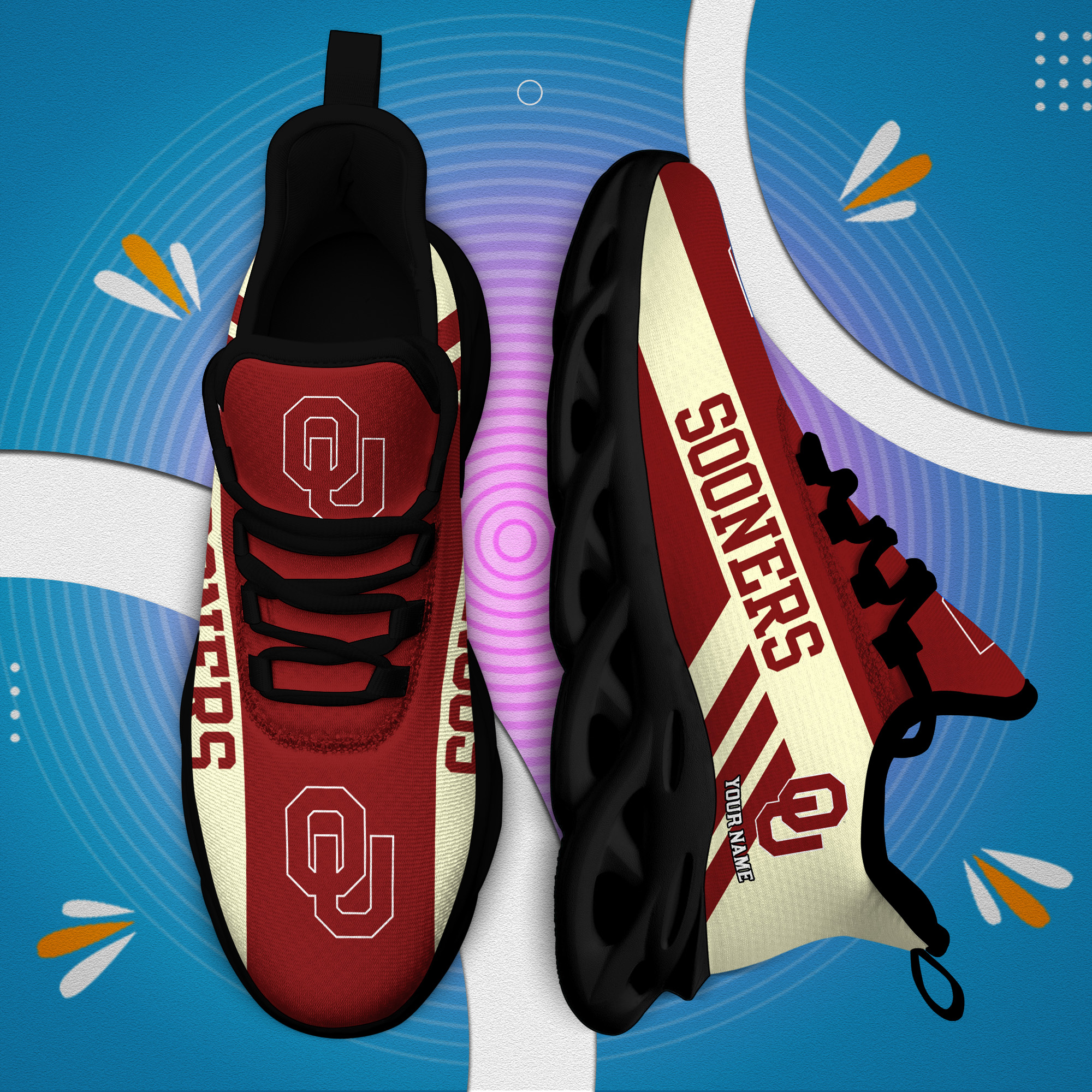 Oklahoma Sooners Custom Name PERSONALIZED MAX SOUL SHOES DS004 - Famjoys Oklahoma Sooners Custom Name PERSONALIZED MAX SOUL SHOES DS004 - Famjoys