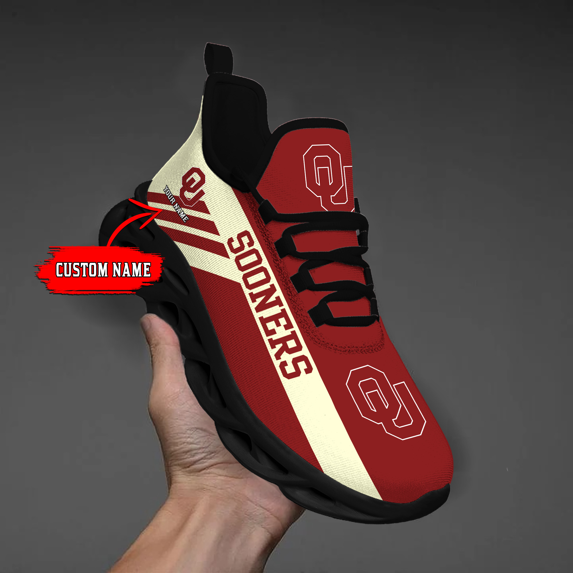 Oklahoma Sooners Custom Name PERSONALIZED MAX SOUL SHOES DS004 - Famjoys Oklahoma Sooners Custom Name PERSONALIZED MAX SOUL SHOES DS004 - Famjoys