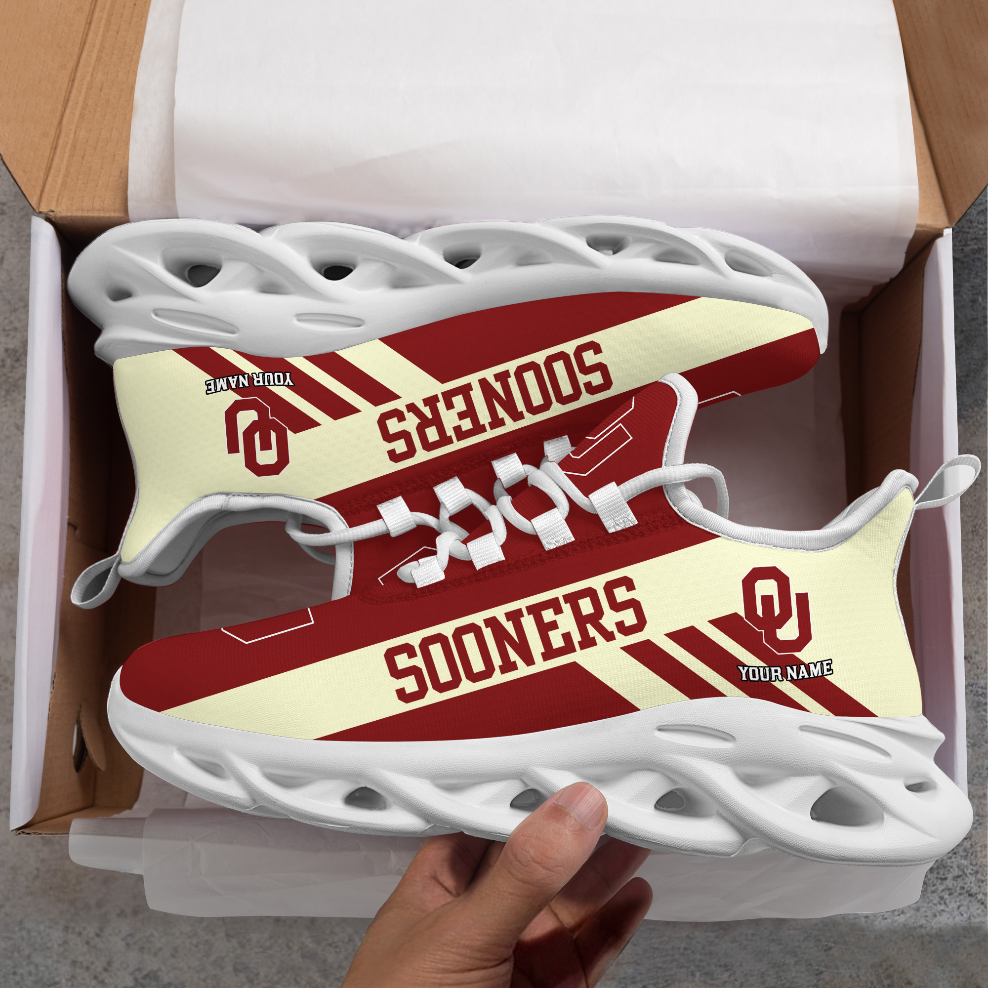 Oklahoma Sooners Custom Name PERSONALIZED MAX SOUL SHOES DS004 - Famjoys Oklahoma Sooners Custom Name PERSONALIZED MAX SOUL SHOES DS004 - Famjoys