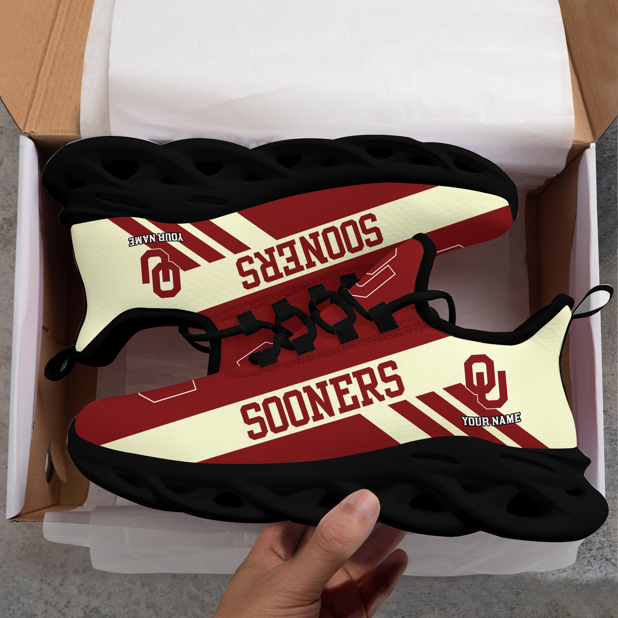 Oklahoma Sooners Custom Name PERSONALIZED MAX SOUL SHOES DS004 - Famjoys Oklahoma Sooners Custom Name PERSONALIZED MAX SOUL SHOES DS004 - Famjoys
