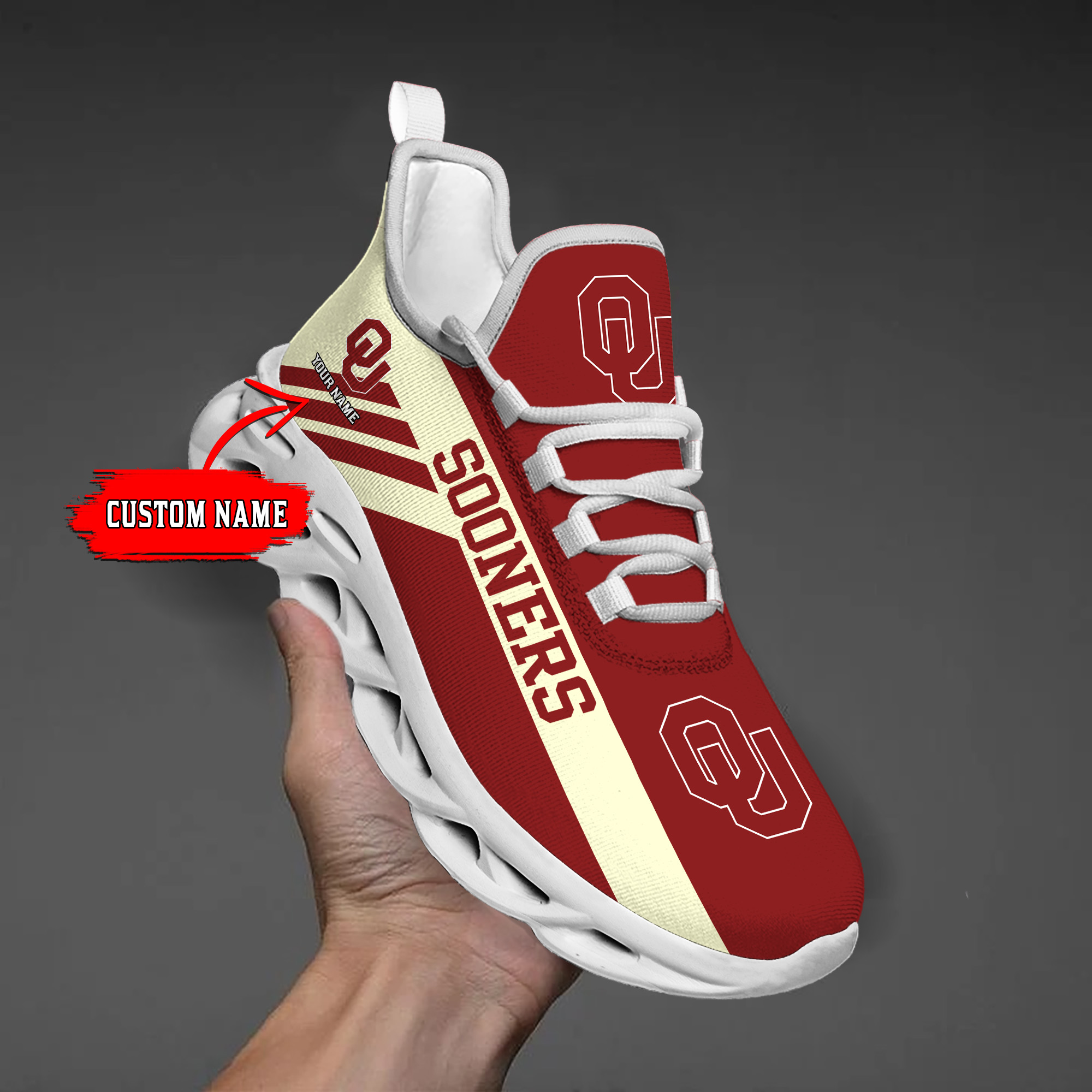 Oklahoma Sooners Custom Name  PERSONALIZED MAX SOUL SHOES  DS004 - Famjoys