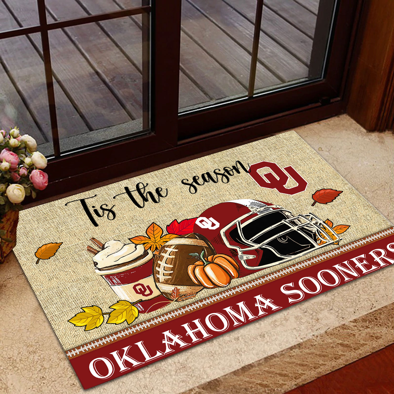 Oklahoma Sooners Fall Football Custom Doormat - Custom Text - Famjoys Oklahoma Sooners Fall Football Custom Doormat - Custom Text - Famjoys