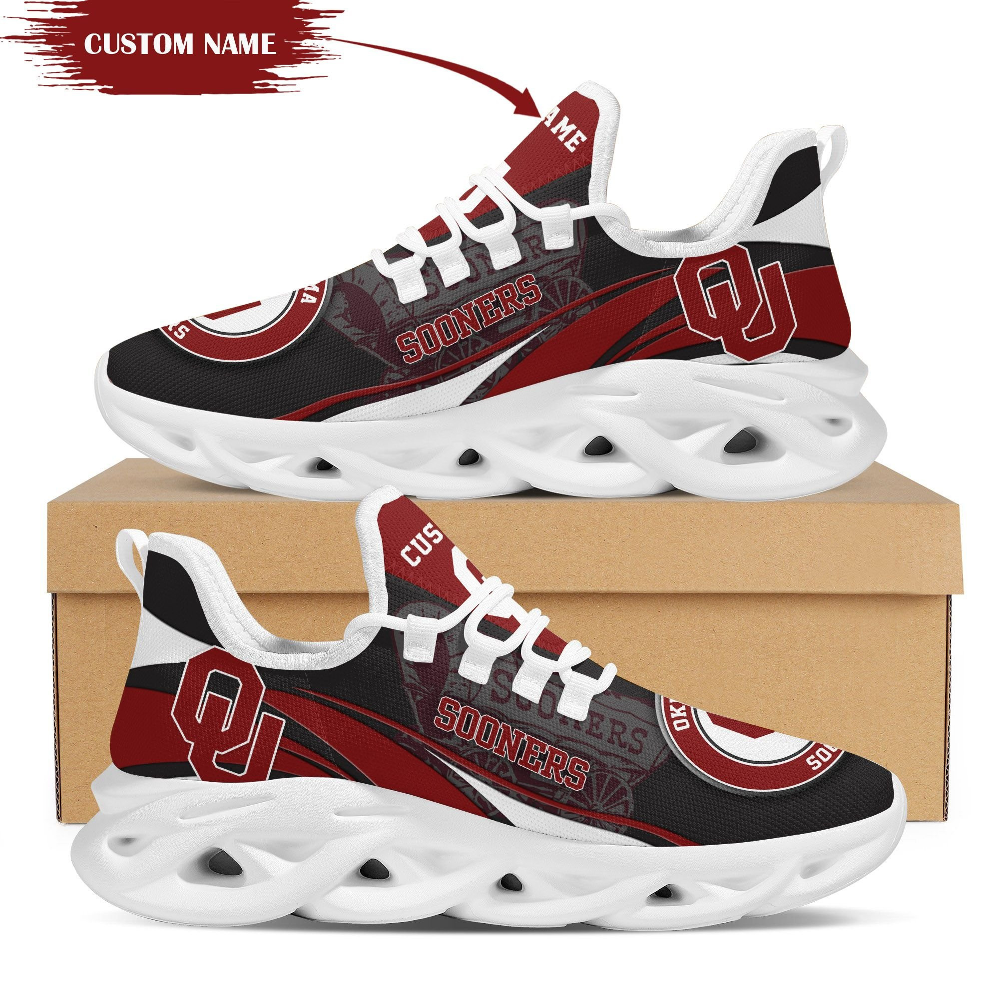 Oklahoma Sooners Mascot Custom Name Personalized Max Soul Sneakers - Famjoys Oklahoma Sooners Mascot Custom Name Personalized Max Soul Sneakers - Famjoys