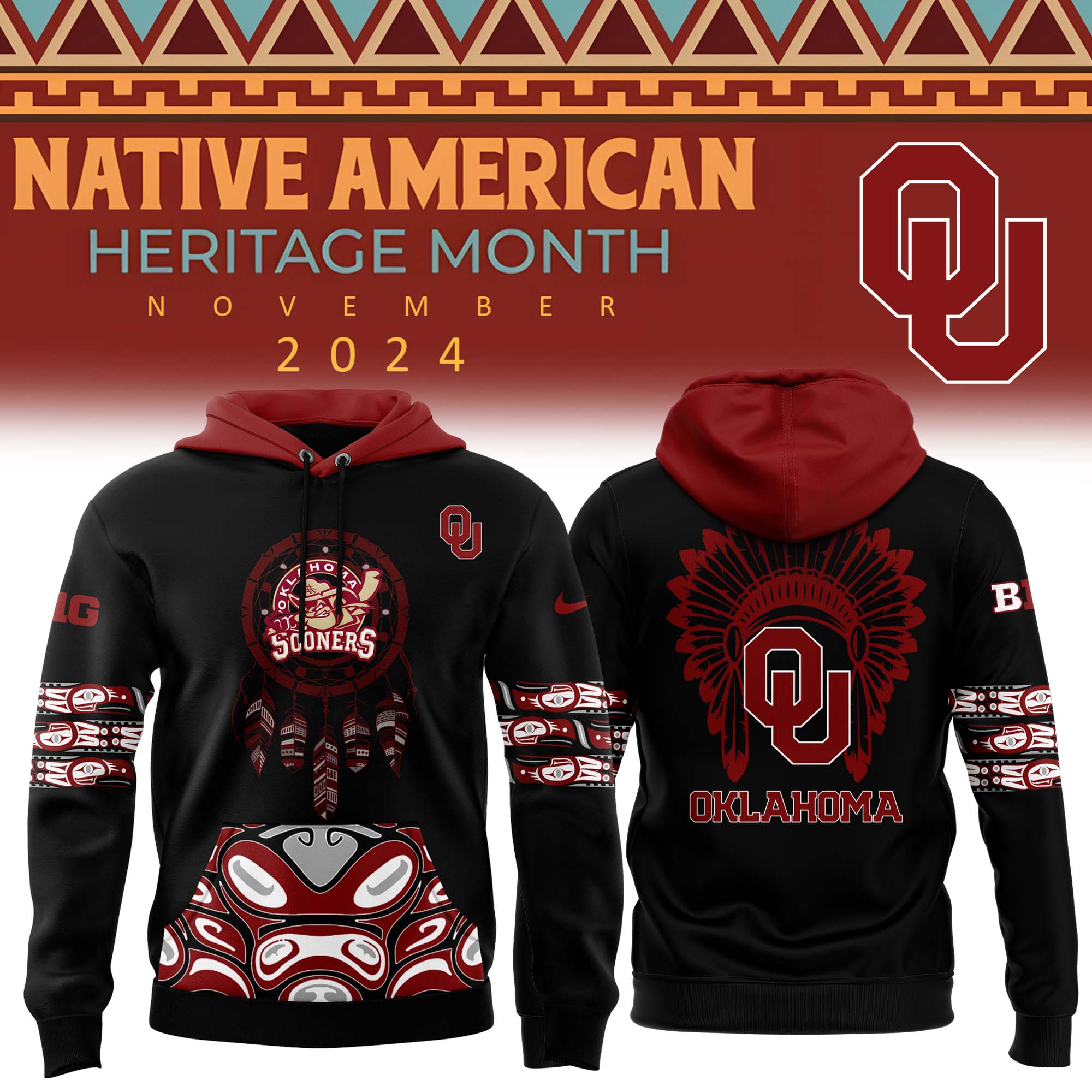 Oklahoma Sooners Native American Heritage Month Premium Pullover Hoodie V2 - Famjoys Oklahoma Sooners Native American Heritage Month Premium Pullover Hoodie V2 - Famjoys