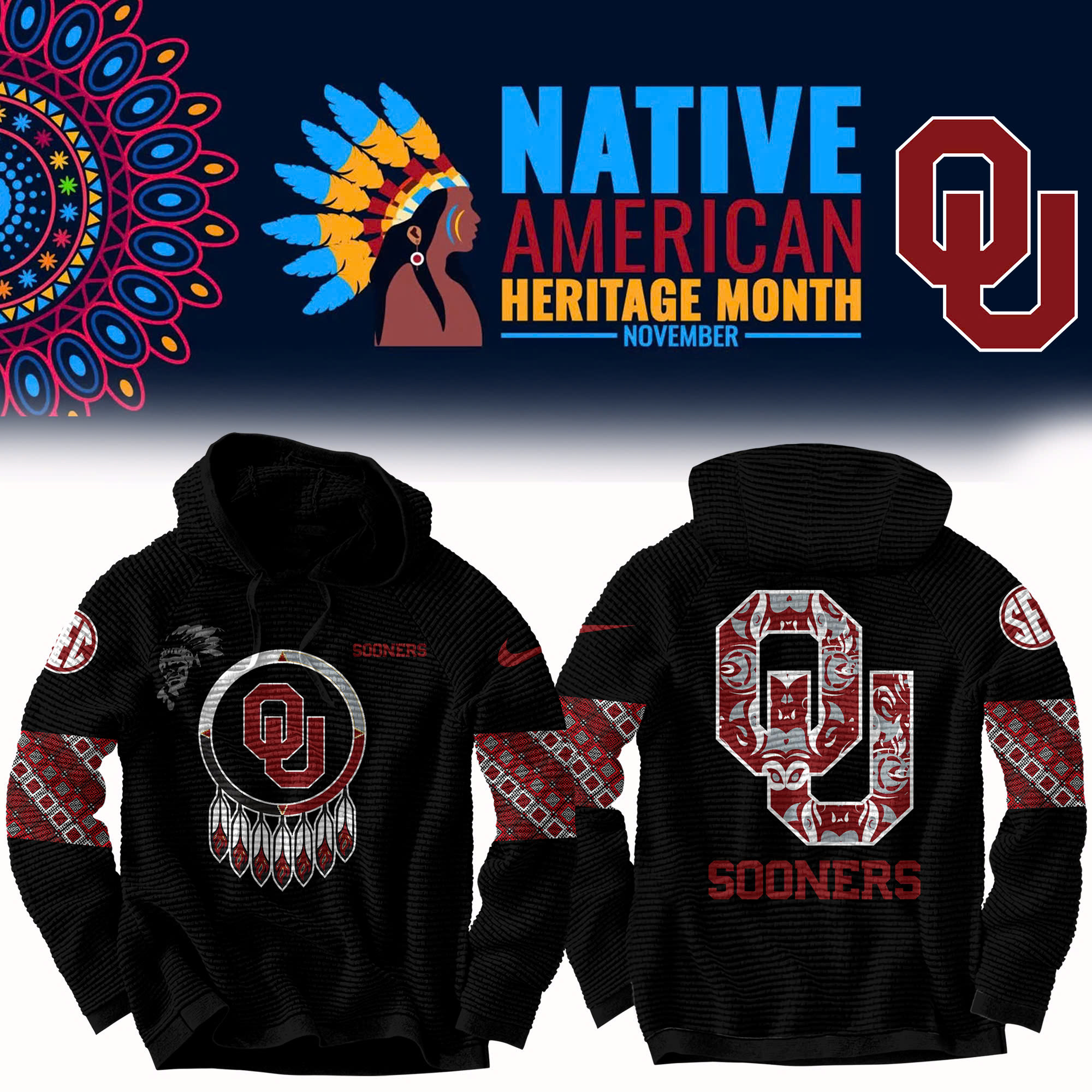 Oklahoma Sooners Native American Heritage Month Premium Waffle Hoodie - Famjoys Oklahoma Sooners Native American Heritage Month Premium Waffle Hoodie - Famjoys