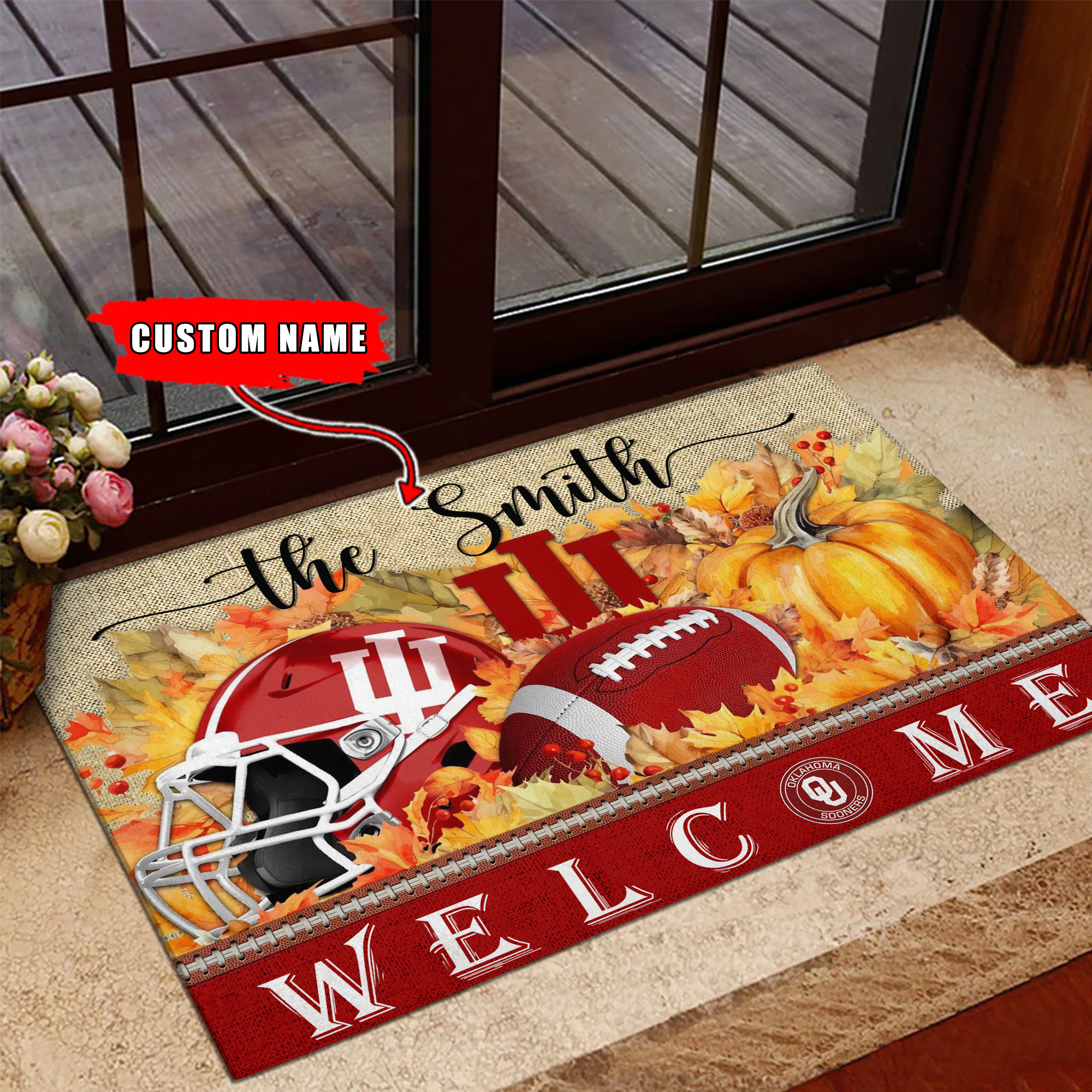 Oklahoma Sooners Welcome Fall Football Doormat - Famjoys Oklahoma Sooners Welcome Fall Football Doormat - Famjoys