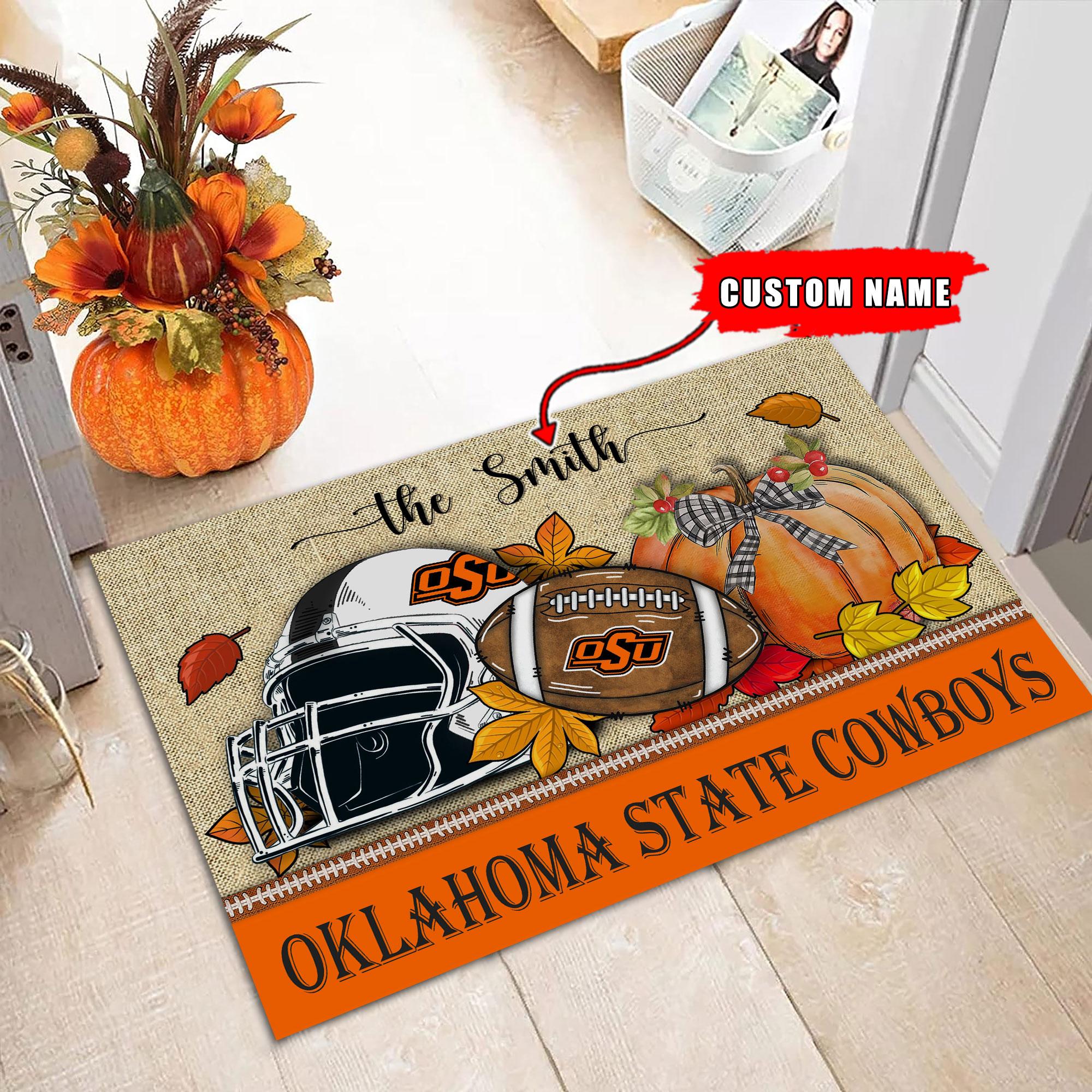 Oklahoma State Cowboys Fall Football Doormat - Famjoys Oklahoma State Cowboys Fall Football Doormat - Famjoys