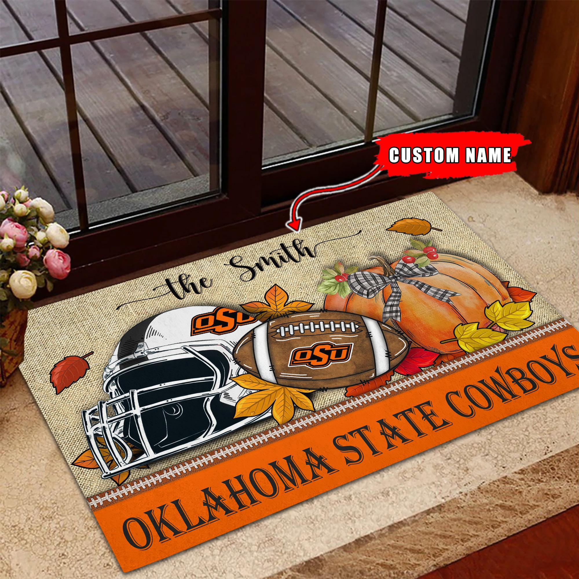 Oklahoma State Cowboys Fall Football Doormat - Famjoys Oklahoma State Cowboys Fall Football Doormat - Famjoys