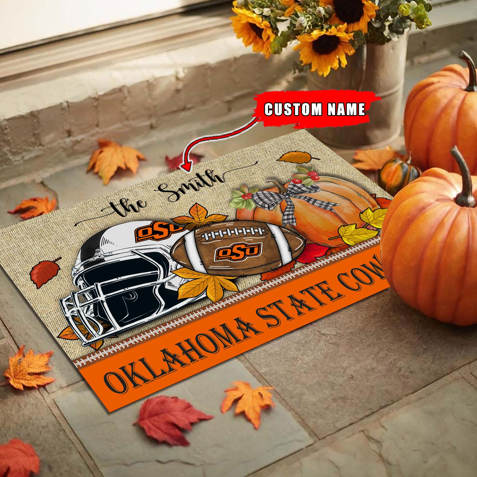 Oklahoma State Cowboys Fall Football Doormat - Famjoys Oklahoma State Cowboys Fall Football Doormat - Famjoys