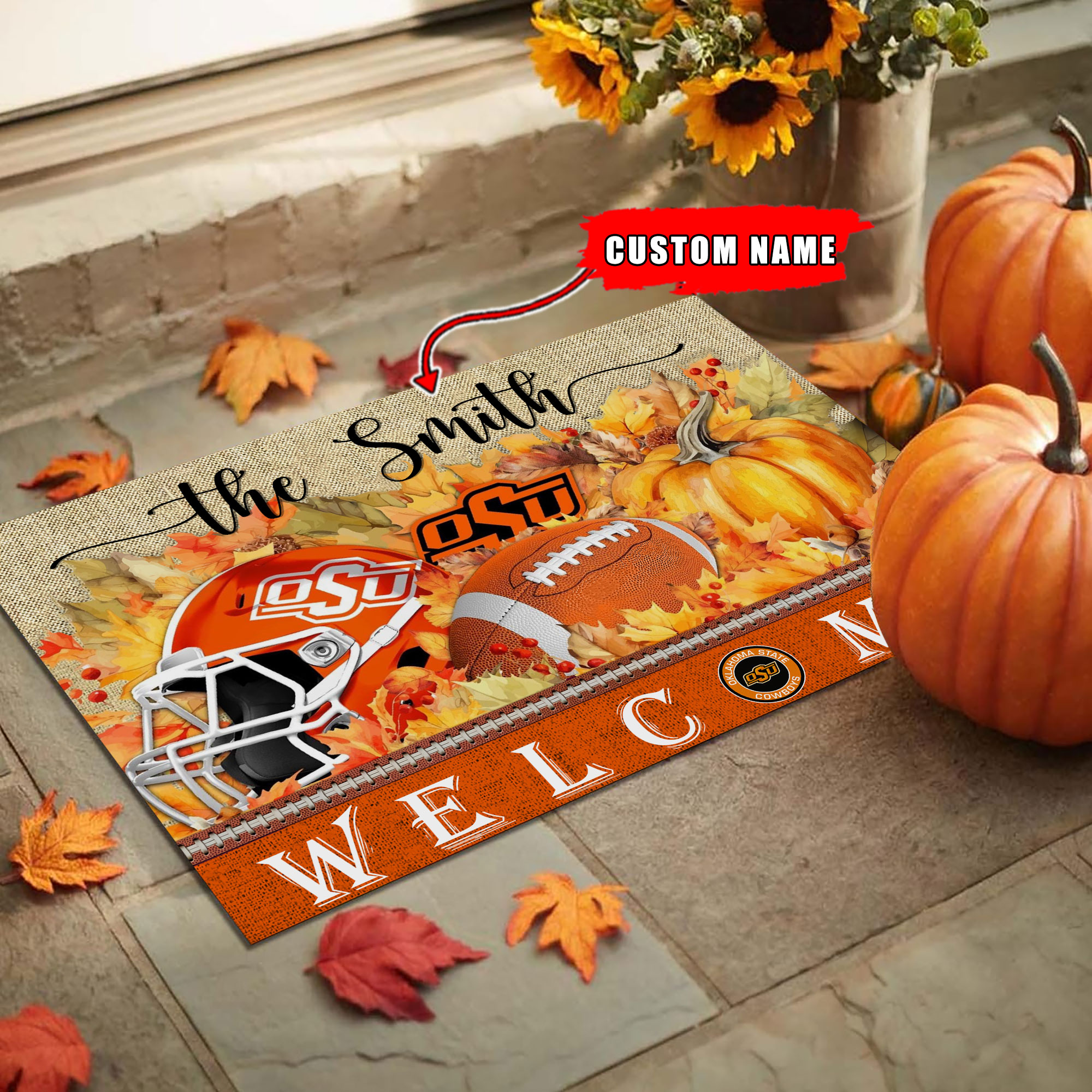 Oklahoma State Cowboys Welcome Fall Football Doormat - Famjoys Oklahoma State Cowboys Welcome Fall Football Doormat - Famjoys