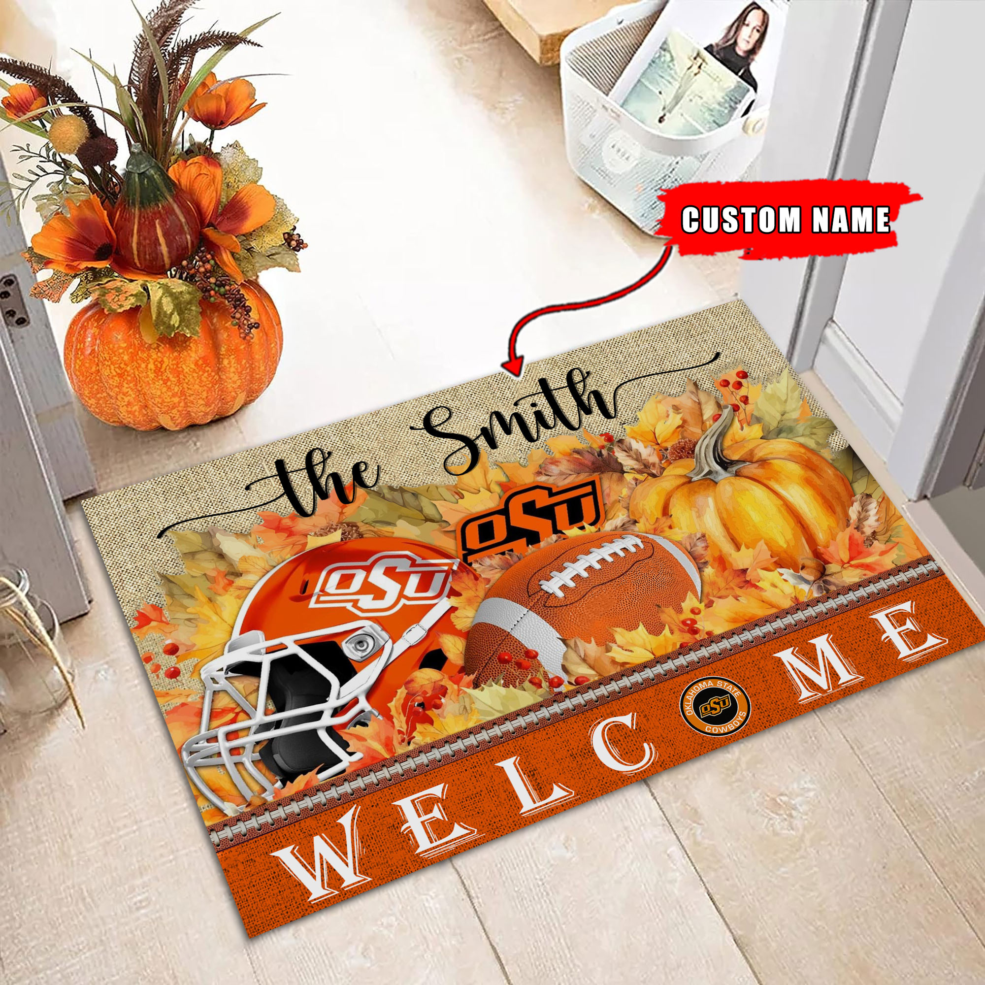 Oklahoma State Cowboys Welcome Fall Football Doormat - Famjoys Oklahoma State Cowboys Welcome Fall Football Doormat - Famjoys