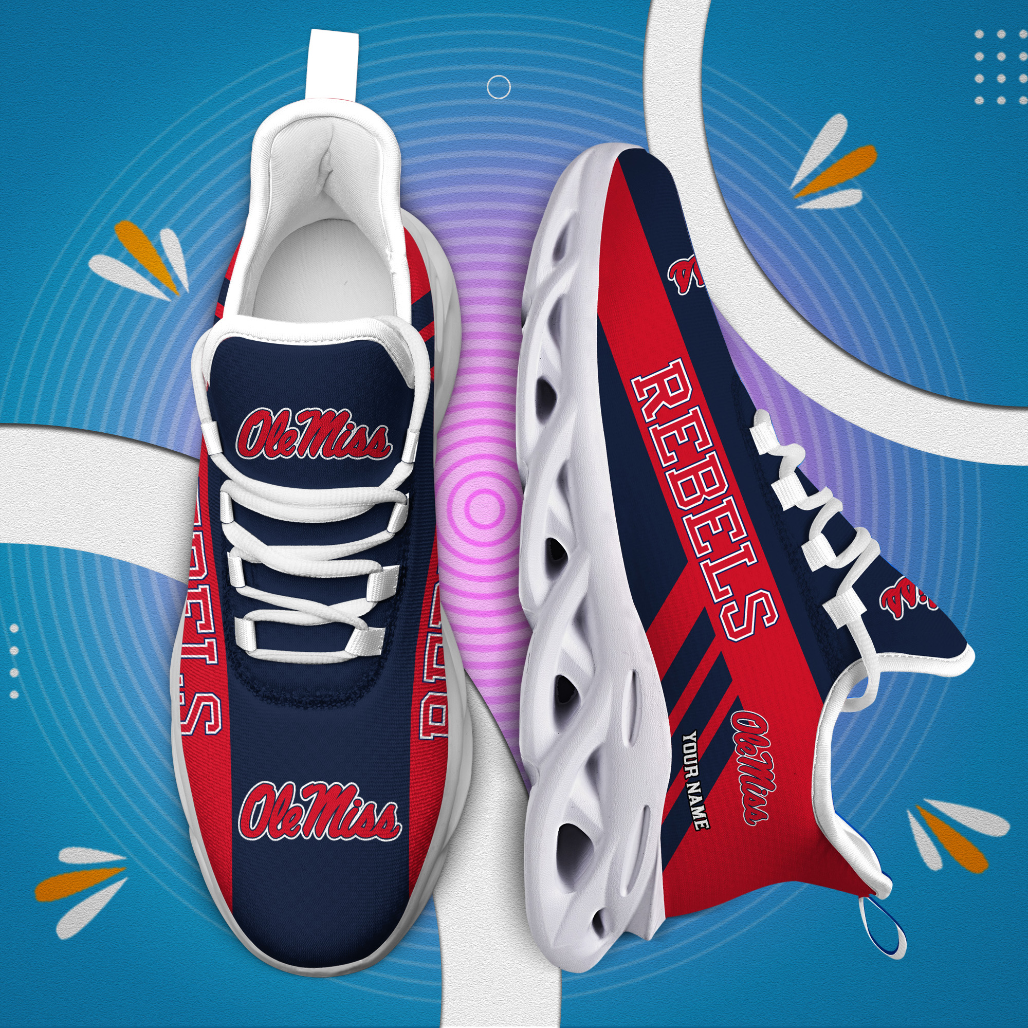 Ole Miss Rebels Custom Name PERSONALIZED MAX SOUL SHOES DS004 - Famjoys Ole Miss Rebels Custom Name PERSONALIZED MAX SOUL SHOES DS004 - Famjoys