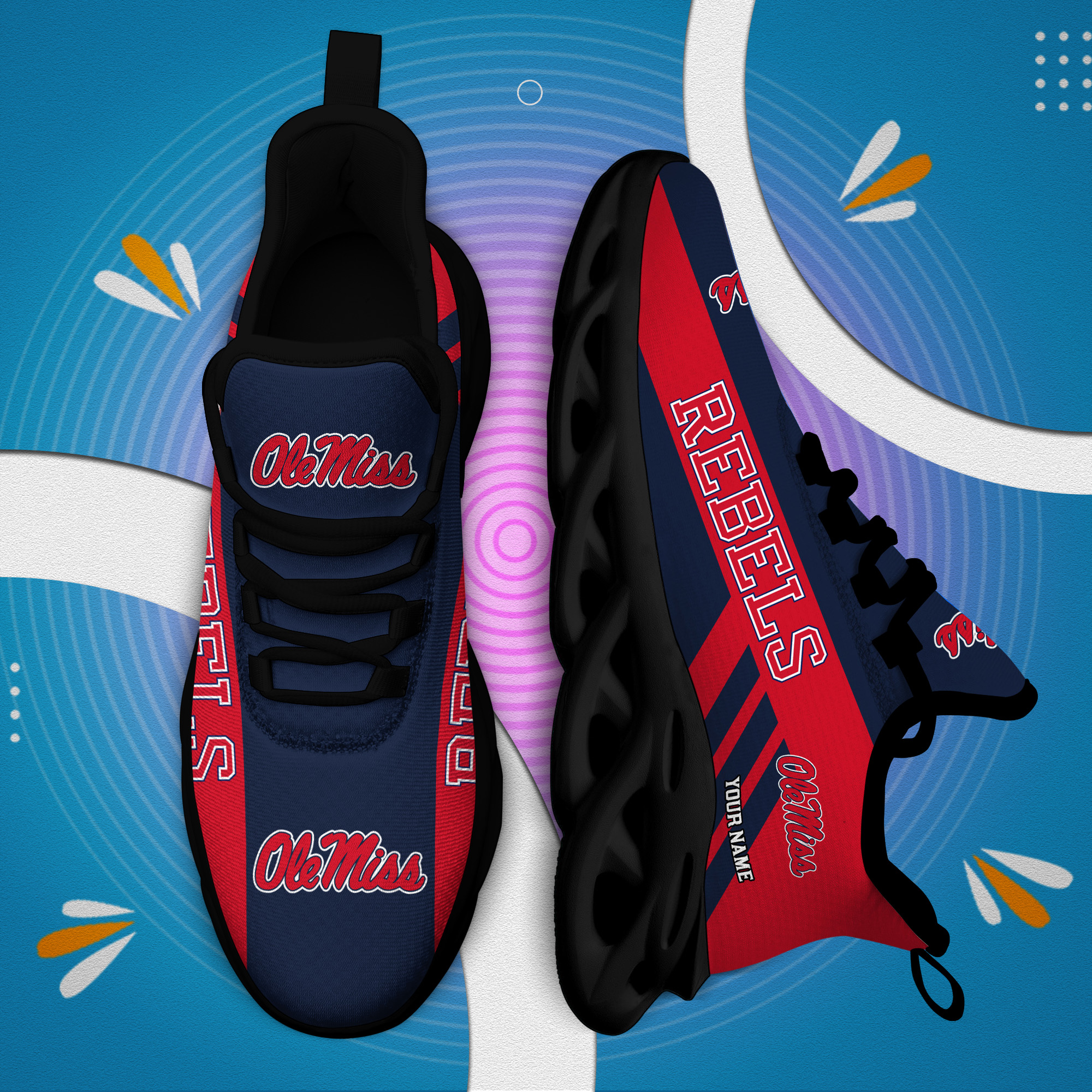 Ole Miss Rebels Custom Name PERSONALIZED MAX SOUL SHOES DS004 - Famjoys Ole Miss Rebels Custom Name PERSONALIZED MAX SOUL SHOES DS004 - Famjoys