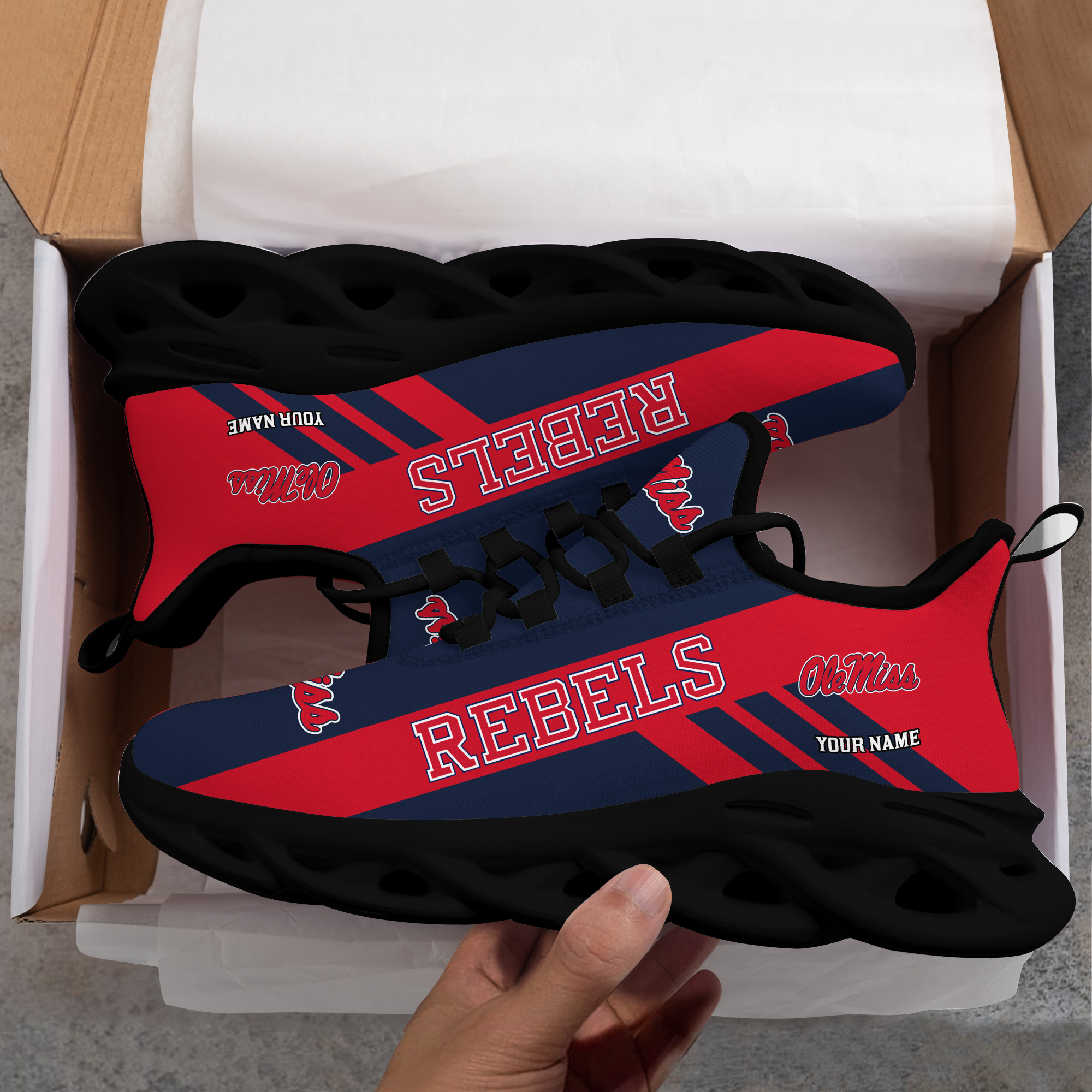 Ole Miss Rebels Custom Name PERSONALIZED MAX SOUL SHOES DS004 - Famjoys Ole Miss Rebels Custom Name PERSONALIZED MAX SOUL SHOES DS004 - Famjoys