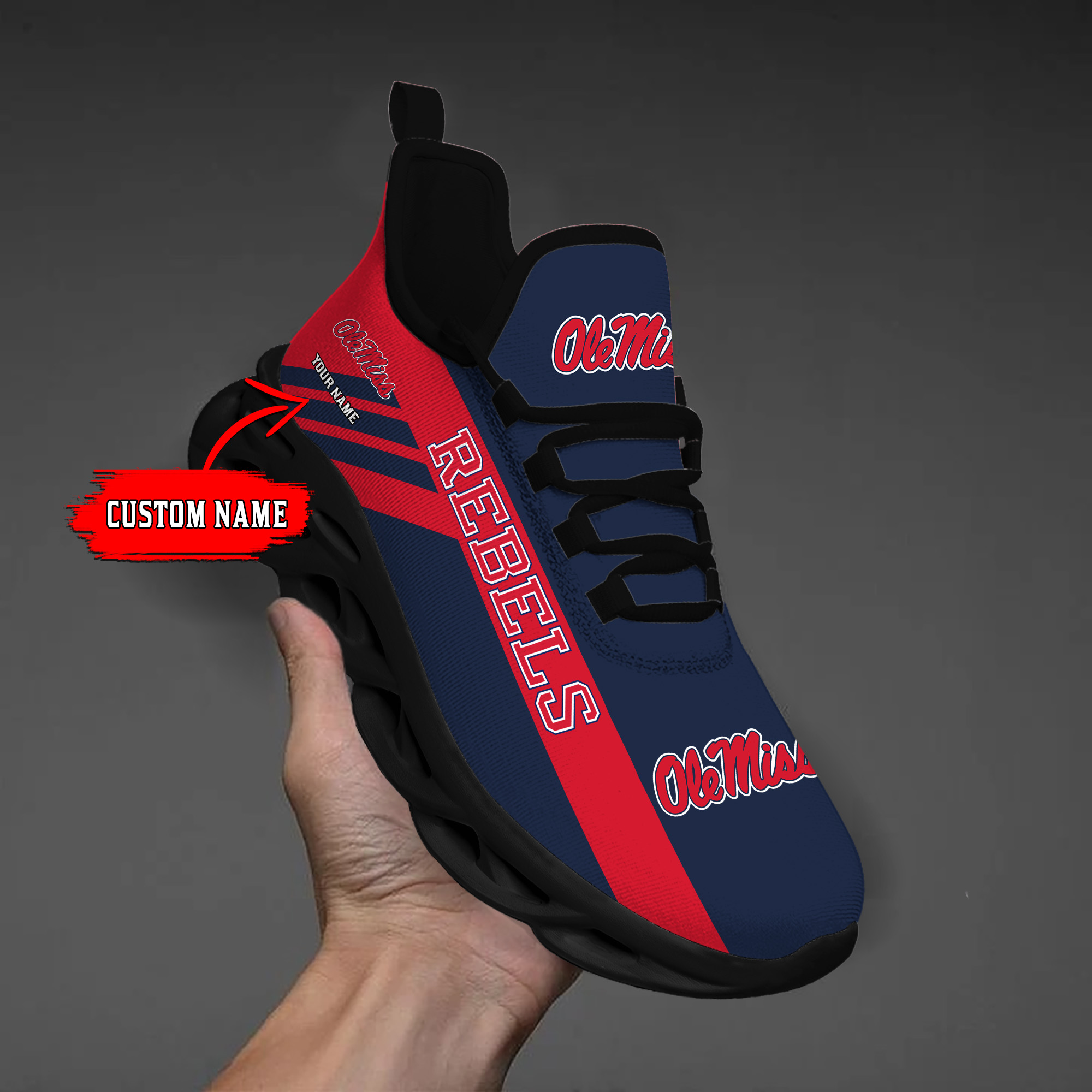 Ole Miss Rebels Custom Name PERSONALIZED MAX SOUL SHOES DS004 - Famjoys Ole Miss Rebels Custom Name PERSONALIZED MAX SOUL SHOES DS004 - Famjoys