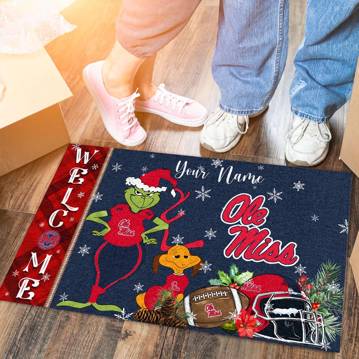 Ole Miss Rebels Grinch Christmas Welcome Football Doormat - Famjoys Ole Miss Rebels Grinch Christmas Welcome Football Doormat - Famjoys