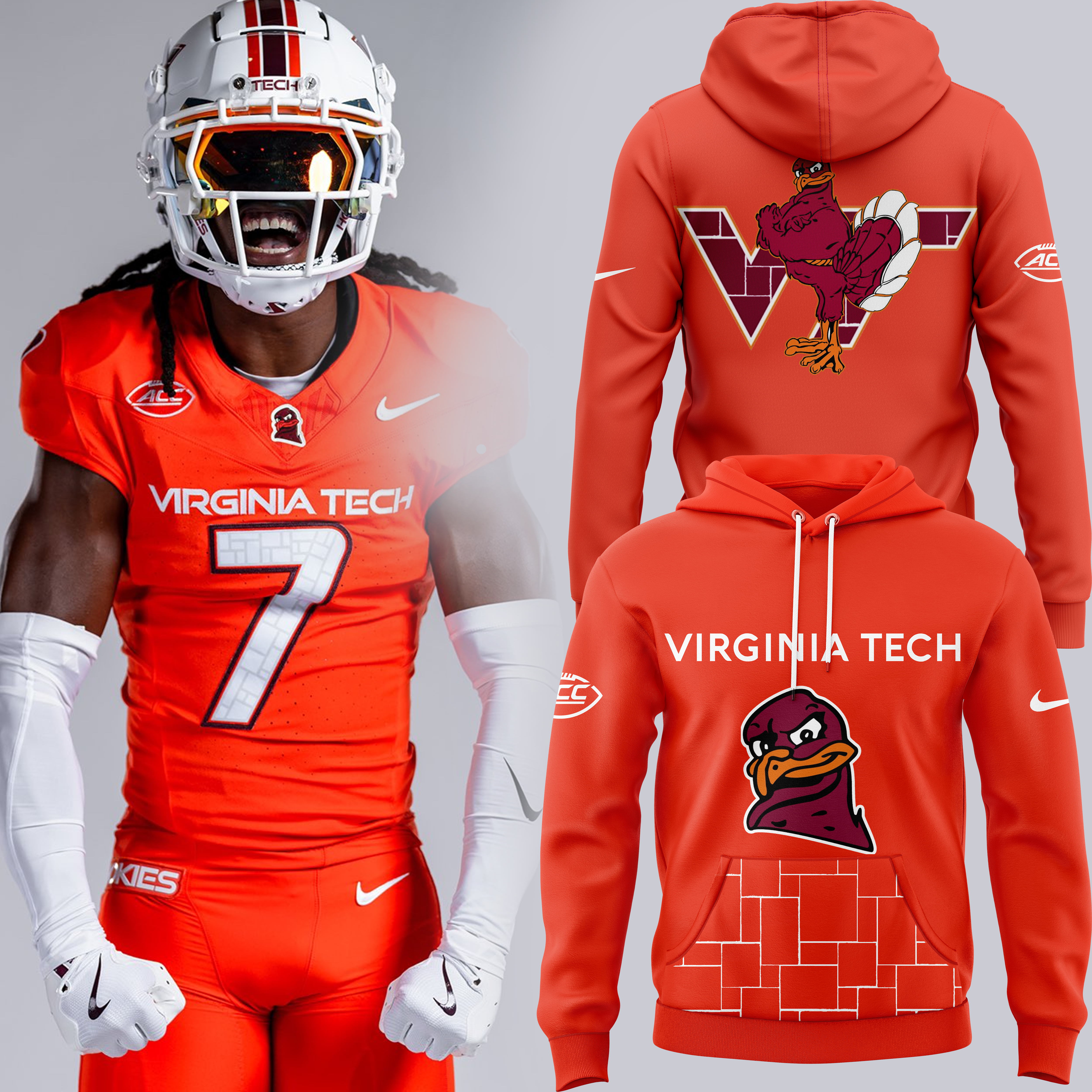 Orange Virginia Tech Football New Pullover Hoodie - Famjoys Orange Virginia Tech Football New Pullover Hoodie - Famjoys