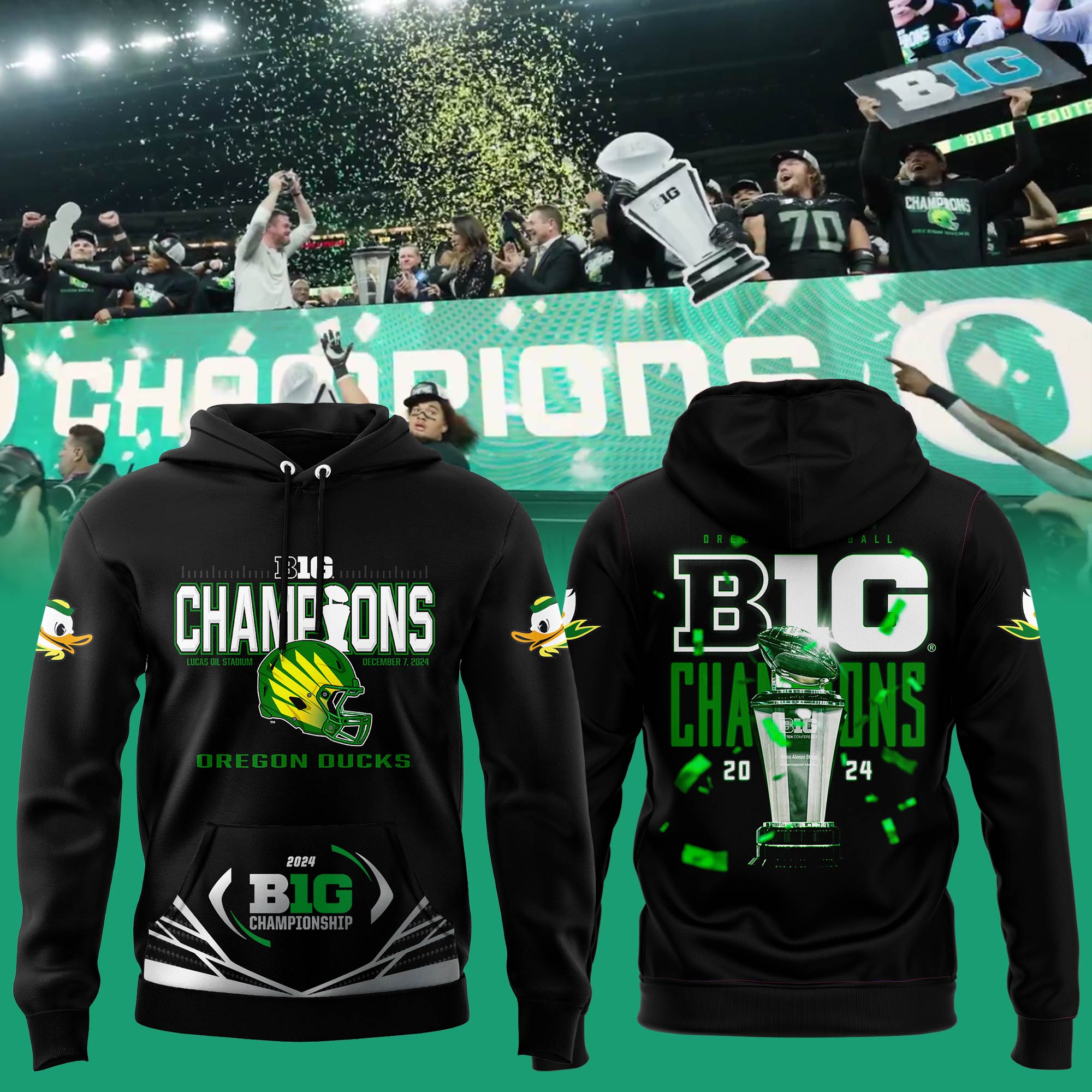 Oregon Ducks Big Ten Football Conference Champions Locker Room Hoodie - Famjoys Oregon Ducks Big Ten Football Conference Champions Locker Room Hoodie - Famjoys