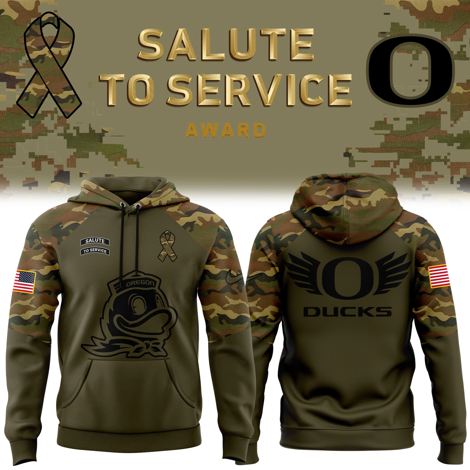 Oregon Ducks Football Camo Salute to Service Club Fleece Pullover Hoodie - Famjoys Oregon Ducks Football Camo Salute to Service Club Fleece Pullover Hoodie - Famjoys