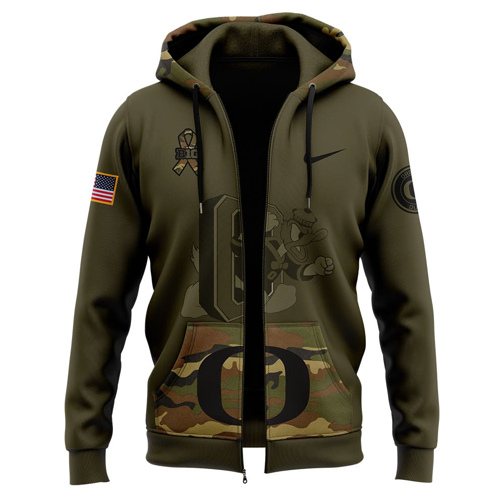 Oregon Ducks Football Camo Salute to Service Club Fleece Pullover Zip Hoodie V2 - Famjoys Oregon Ducks Football Camo Salute to Service Club Fleece Pullover Zip Hoodie V2 - Famjoys