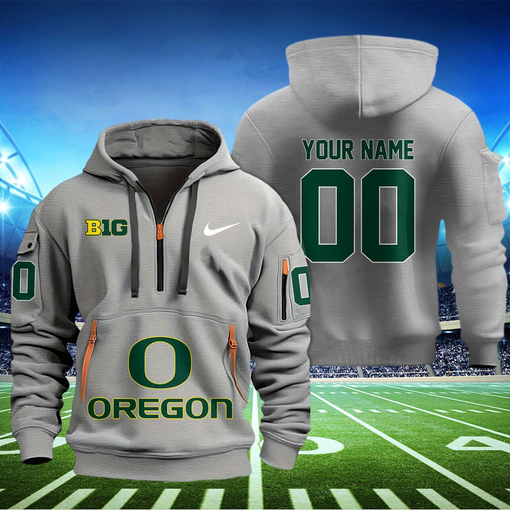 Oregon Ducks Football Quarter Zip Hoodie - Famjoys Oregon Ducks Football Quarter Zip Hoodie - Famjoys