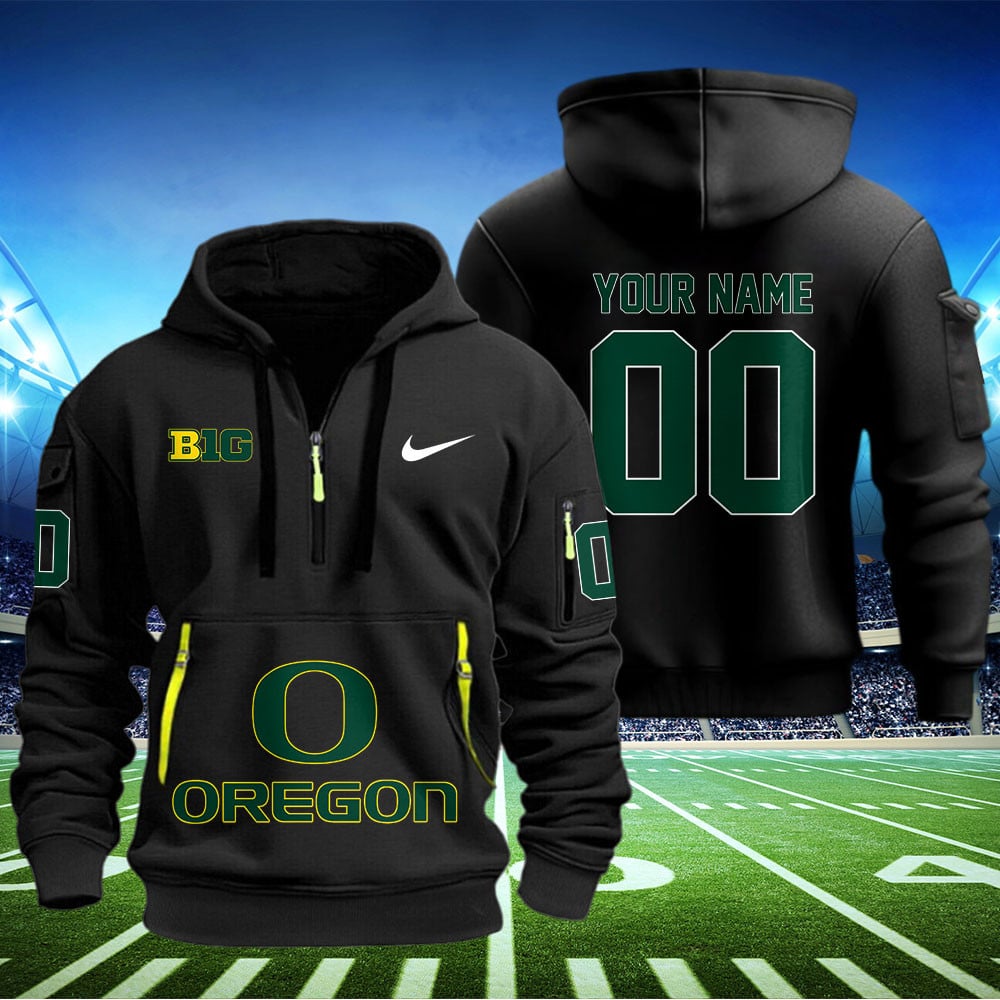 Oregon Ducks Football Quarter Zip Hoodie - Famjoys Oregon Ducks Football Quarter Zip Hoodie - Famjoys