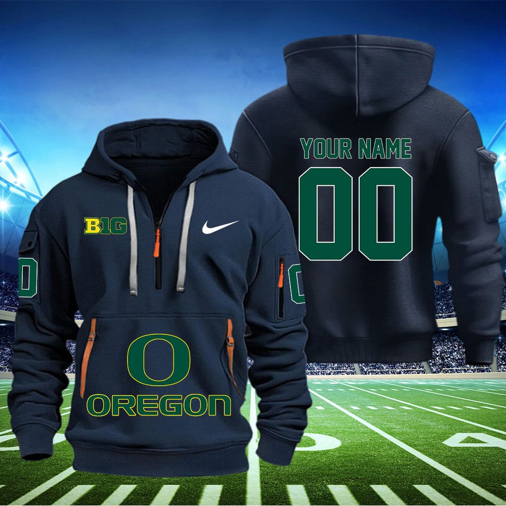 Oregon Ducks Football Quarter Zip Hoodie - Famjoys Oregon Ducks Football Quarter Zip Hoodie - Famjoys