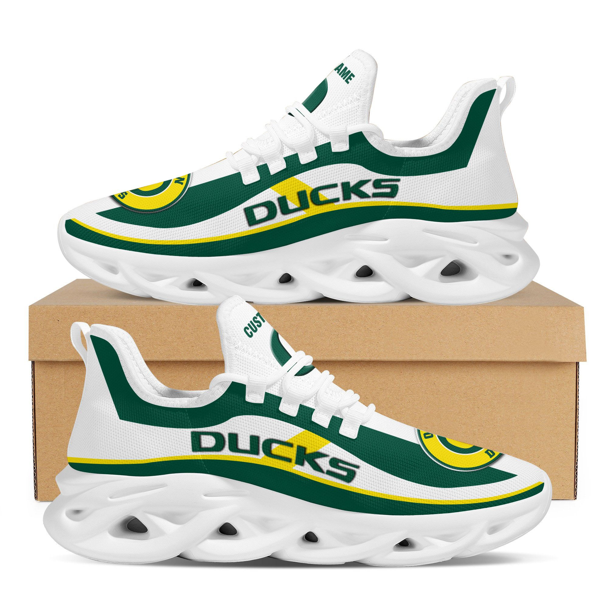 Oregon Ducks Football Team Custom Personalized With Name Max Soul Sneakers Shoes - Famjoys Oregon Ducks Football Team Custom Personalized With Name Max Soul Sneakers Shoes - Famjoys