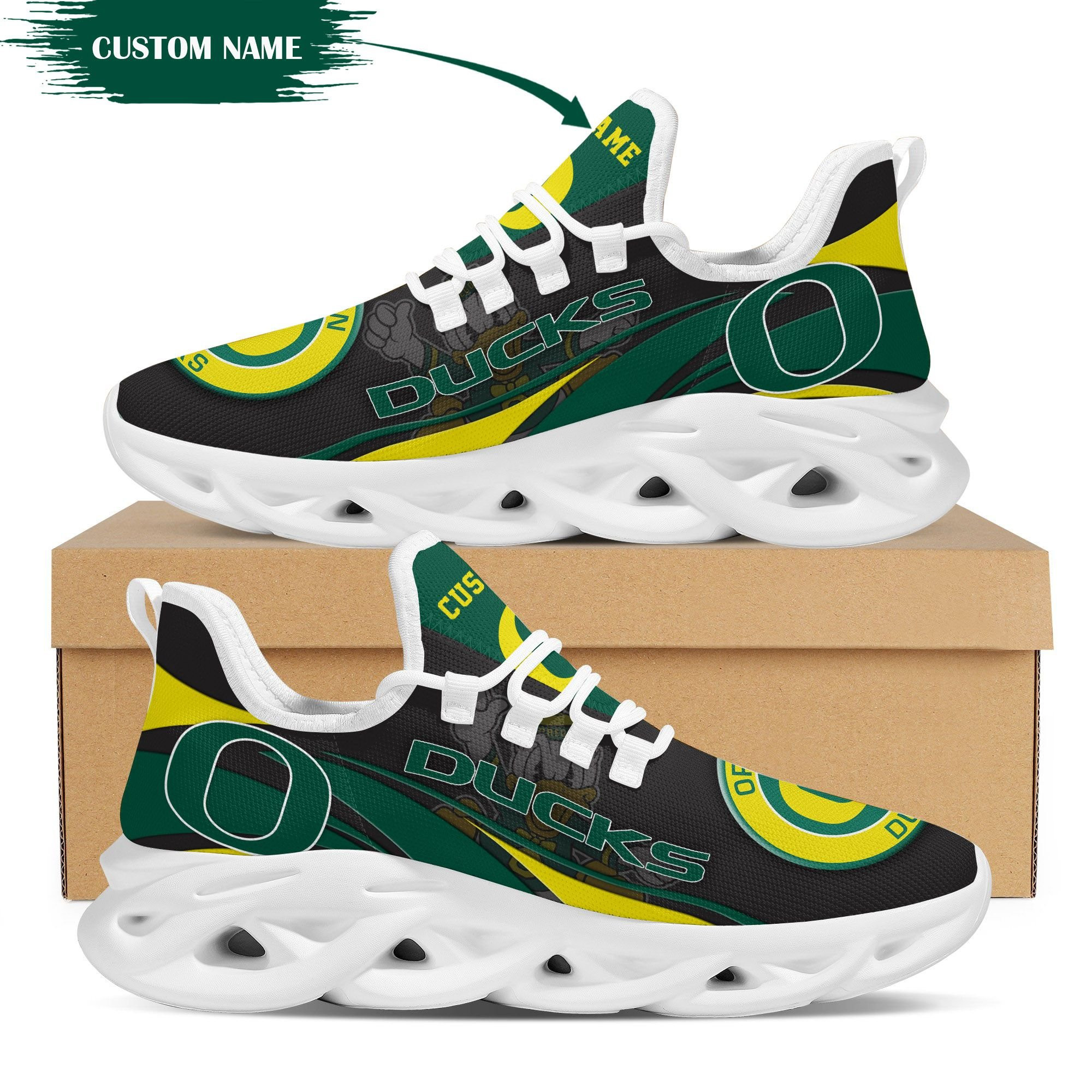 Oregon Ducks Mascot Custom Name Personalized Max Soul Sneakers - Famjoys Oregon Ducks Mascot Custom Name Personalized Max Soul Sneakers - Famjoys