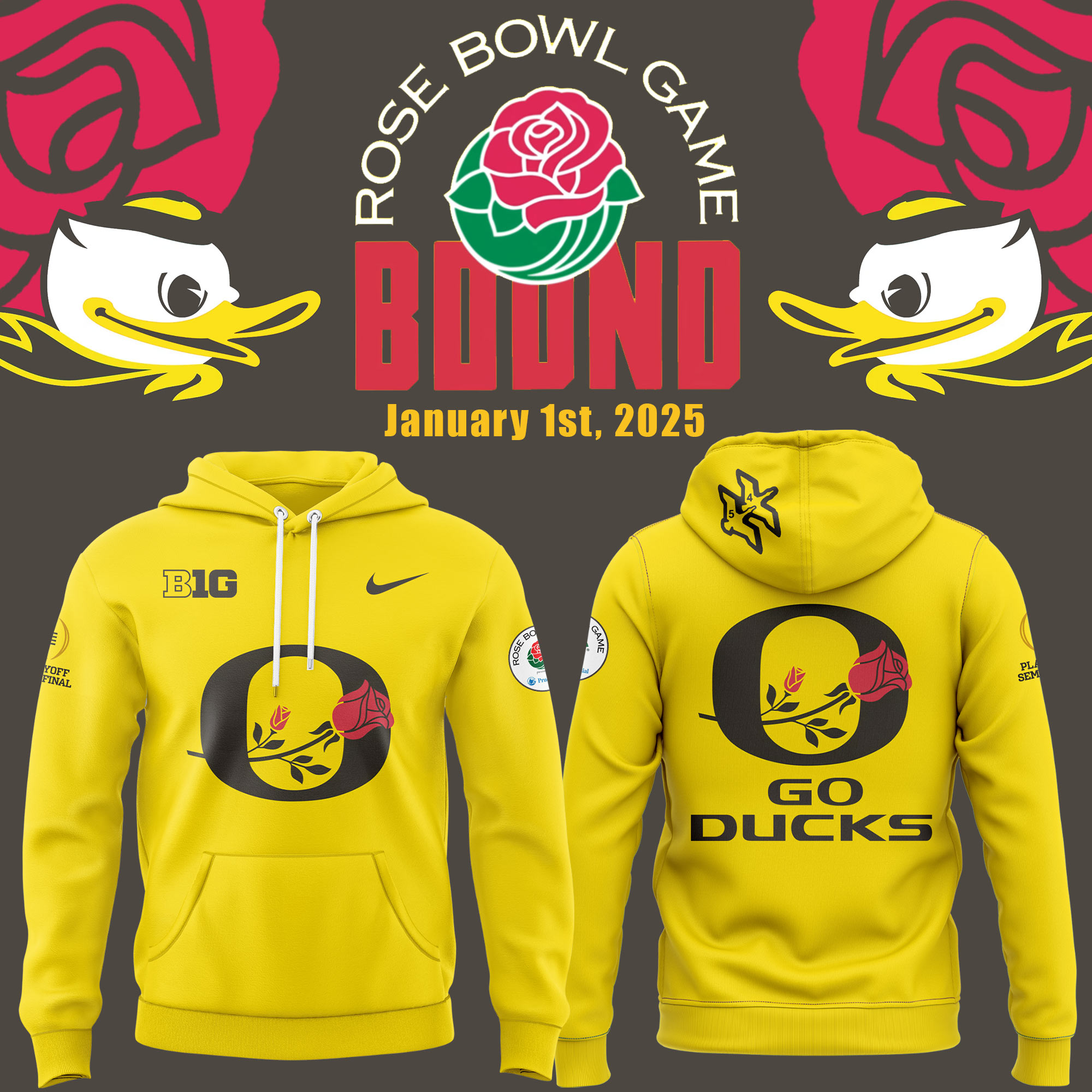 Oregon Ducks Rose Bowl Game Hoodie - Famjoys Oregon Ducks Rose Bowl Game Hoodie - Famjoys
