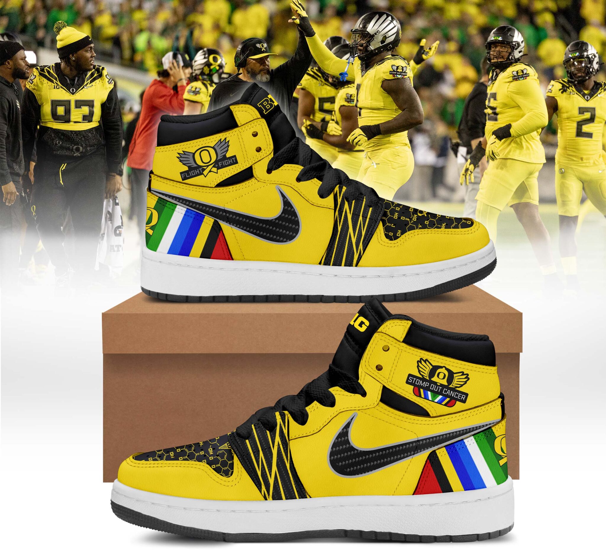 Oregon Ducks Stomp Out Cancer Sneaker Shoes - Famjoys Oregon Ducks Stomp Out Cancer Sneaker Shoes - Famjoys