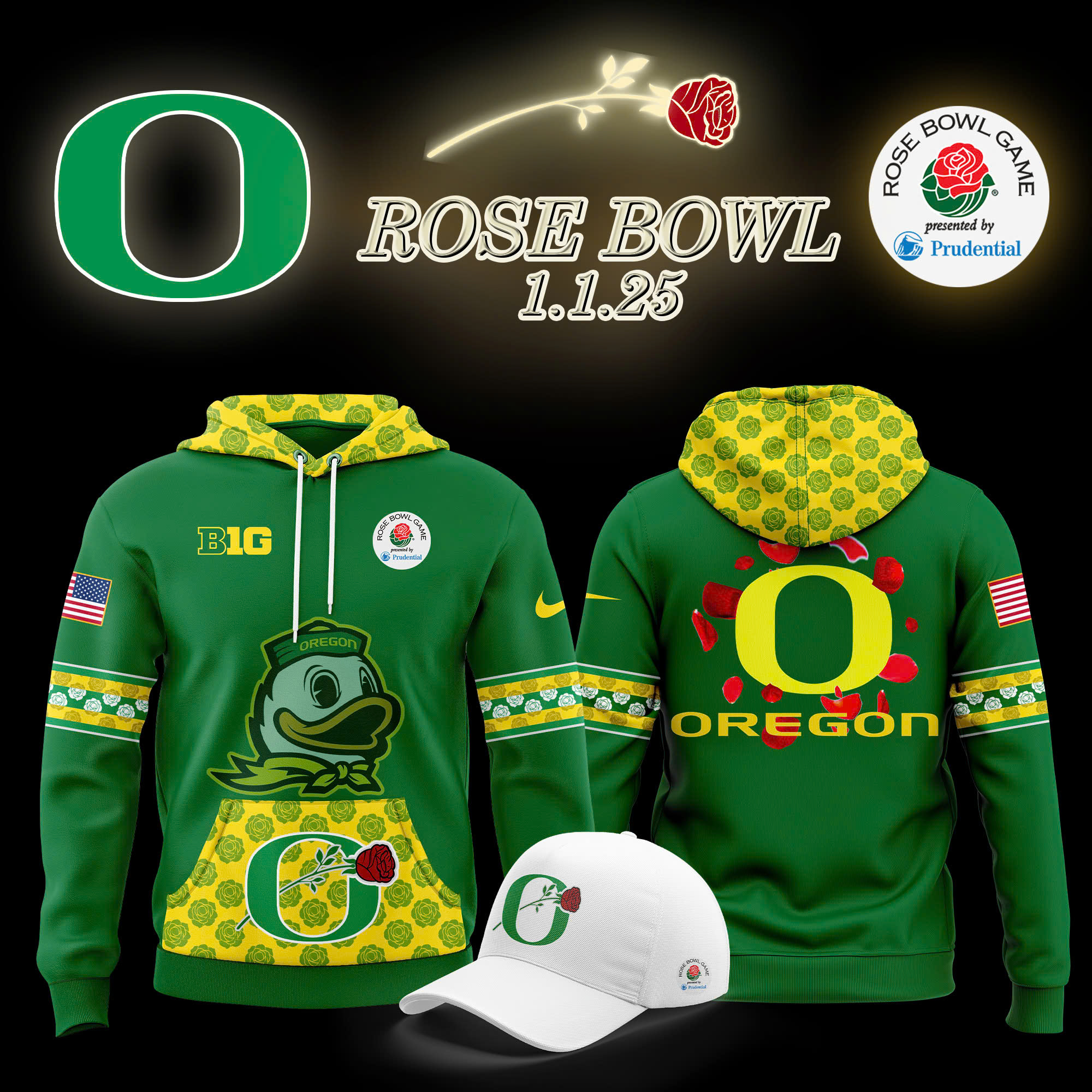 Oregon Ducks x Rose Bowl Game Hoodie - Famjoys Oregon Ducks x Rose Bowl Game Hoodie - Famjoys