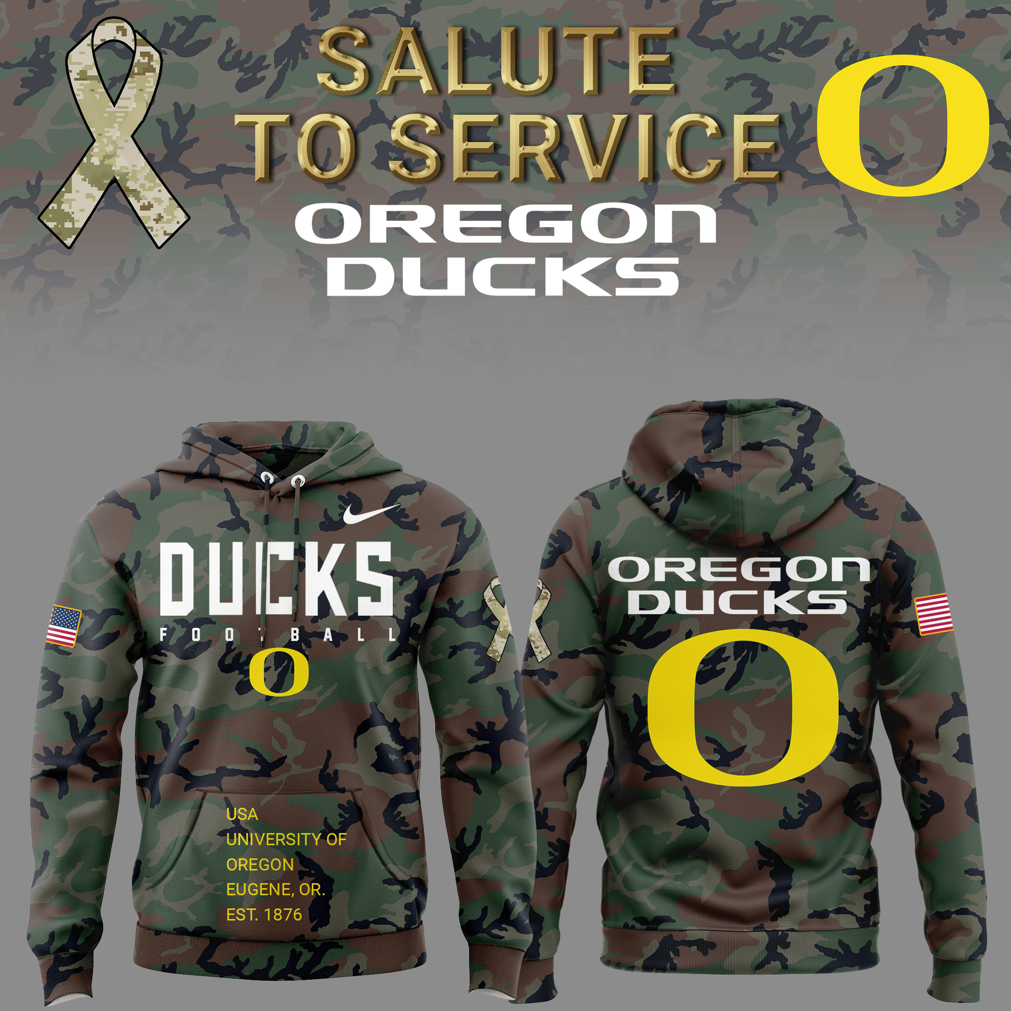 Oregon Football Salute to Service Club Fleece Pullover Hoodie - Famjoys Oregon Football Salute to Service Club Fleece Pullover Hoodie - Famjoys