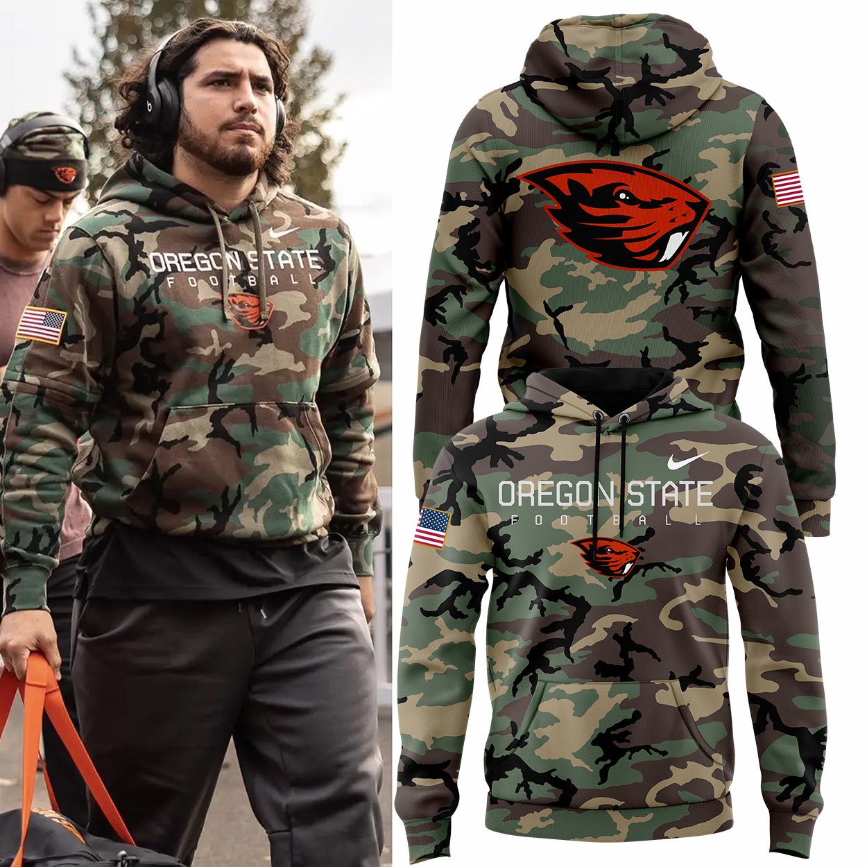 Oregon State Beavers football Camo Salute to Service Club Fleece Pullover Hoodie - Famjoys Oregon State Beavers football Camo Salute to Service Club Fleece Pullover Hoodie - Famjoys