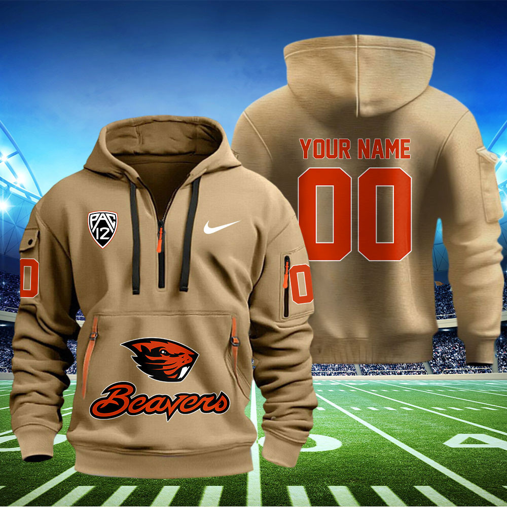 Oregon State Beavers Football Quarter Zip Hoodie - Famjoys Oregon State Beavers Football Quarter Zip Hoodie - Famjoys