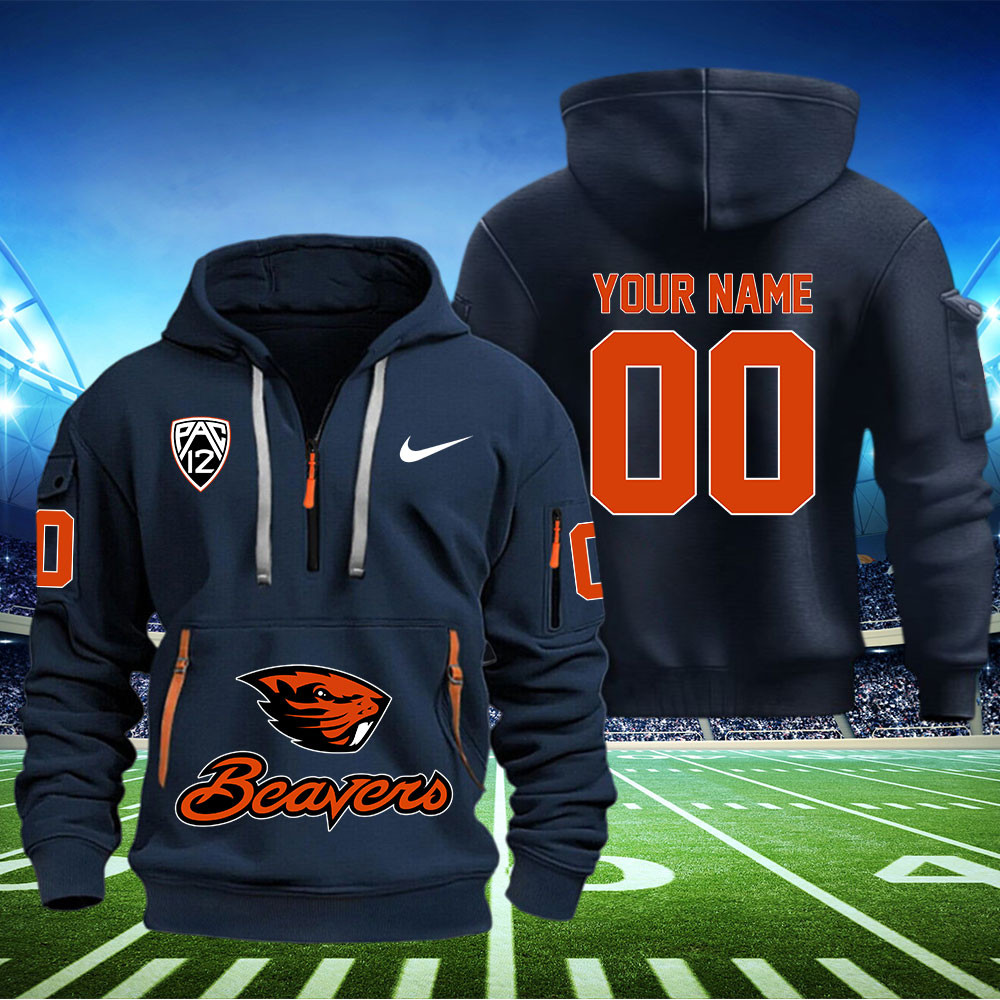 Oregon State Beavers Football Quarter Zip Hoodie - Famjoys Oregon State Beavers Football Quarter Zip Hoodie - Famjoys